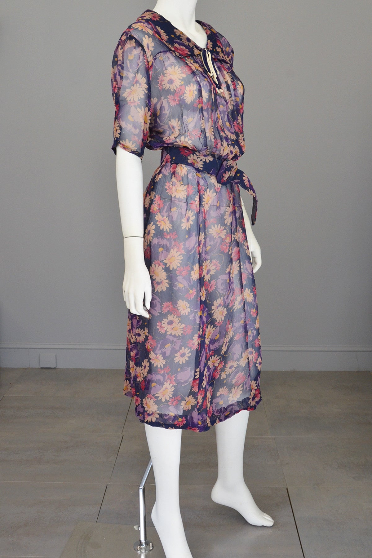 1930s Sheer Crepe Floral Print Darling Dress