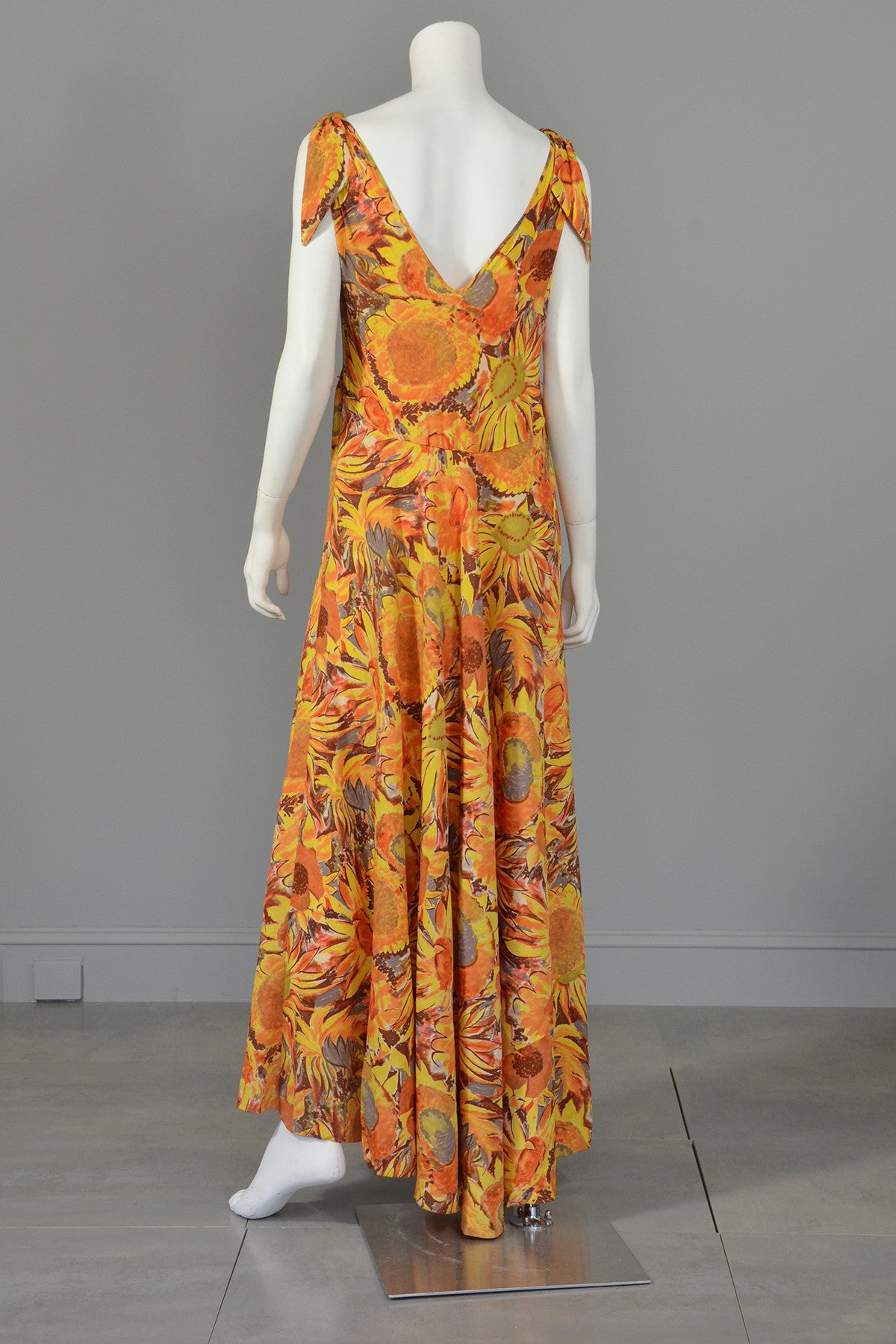 30s Sunflower Print Mermaid High Low Maxi Dress Gown
