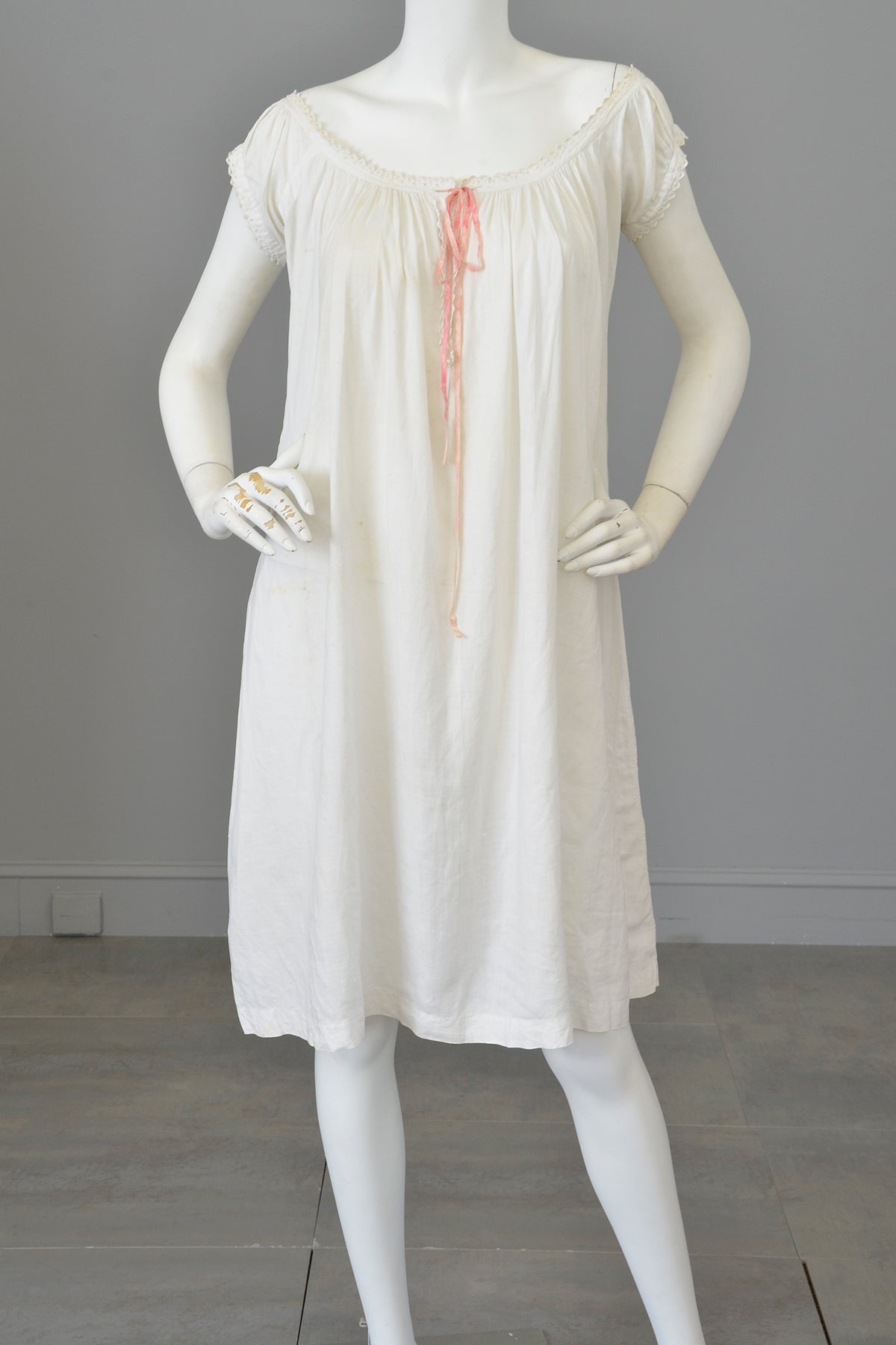 1930s White Linen/Flax Trapeze Peasant Nightie Dress | 1930s Peasant Style Dress