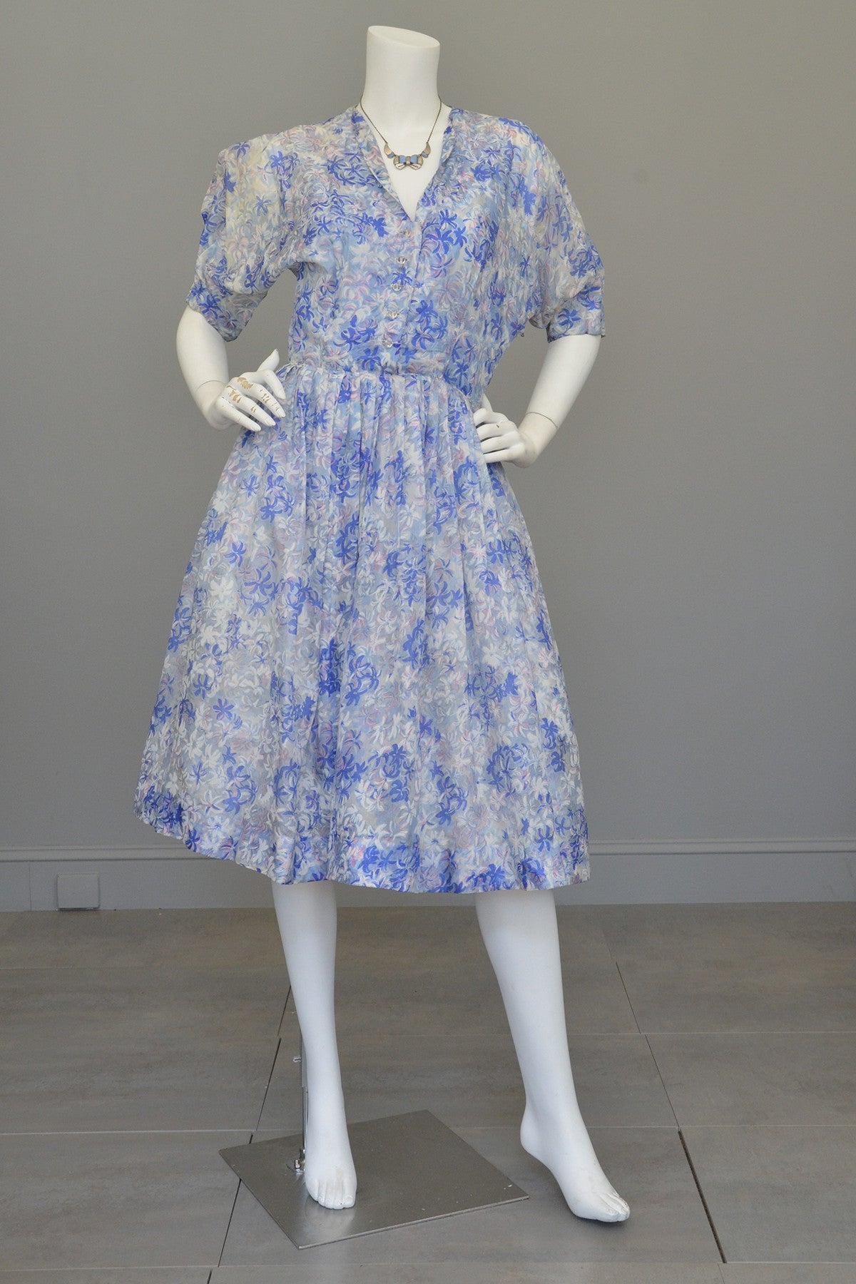 1940s 50s Semi Sheer Petal Print Two Piece Party Dress by Henry Rosenfeld