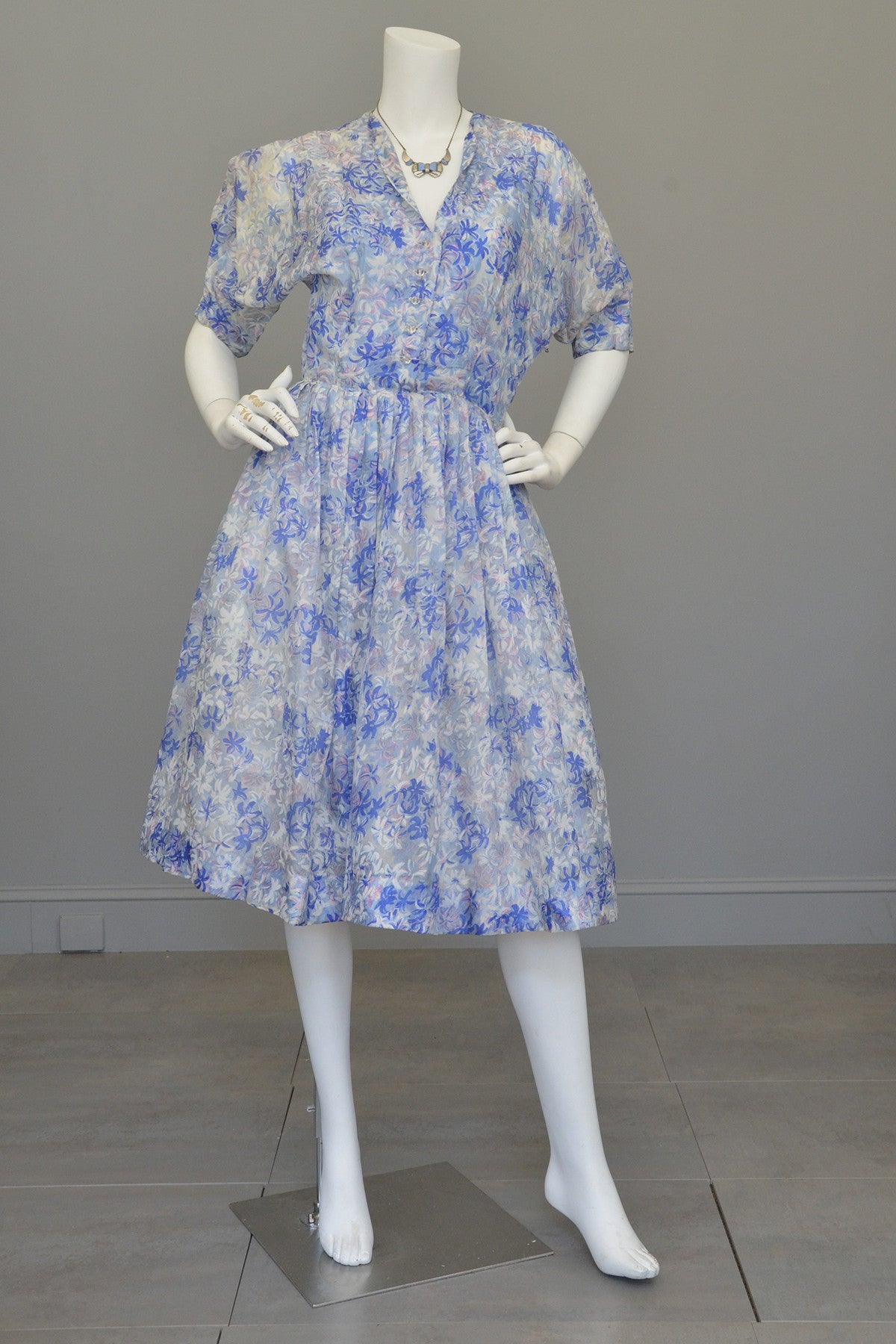1940s 50s Semi Sheer Petal Print Two Piece Party Dress by Henry Rosenf | VintageVirtuosa 1940s 50s Semi Sheer Petal Print Two Piece Party Dress by Henry Rosenf | VintageVirtuosa