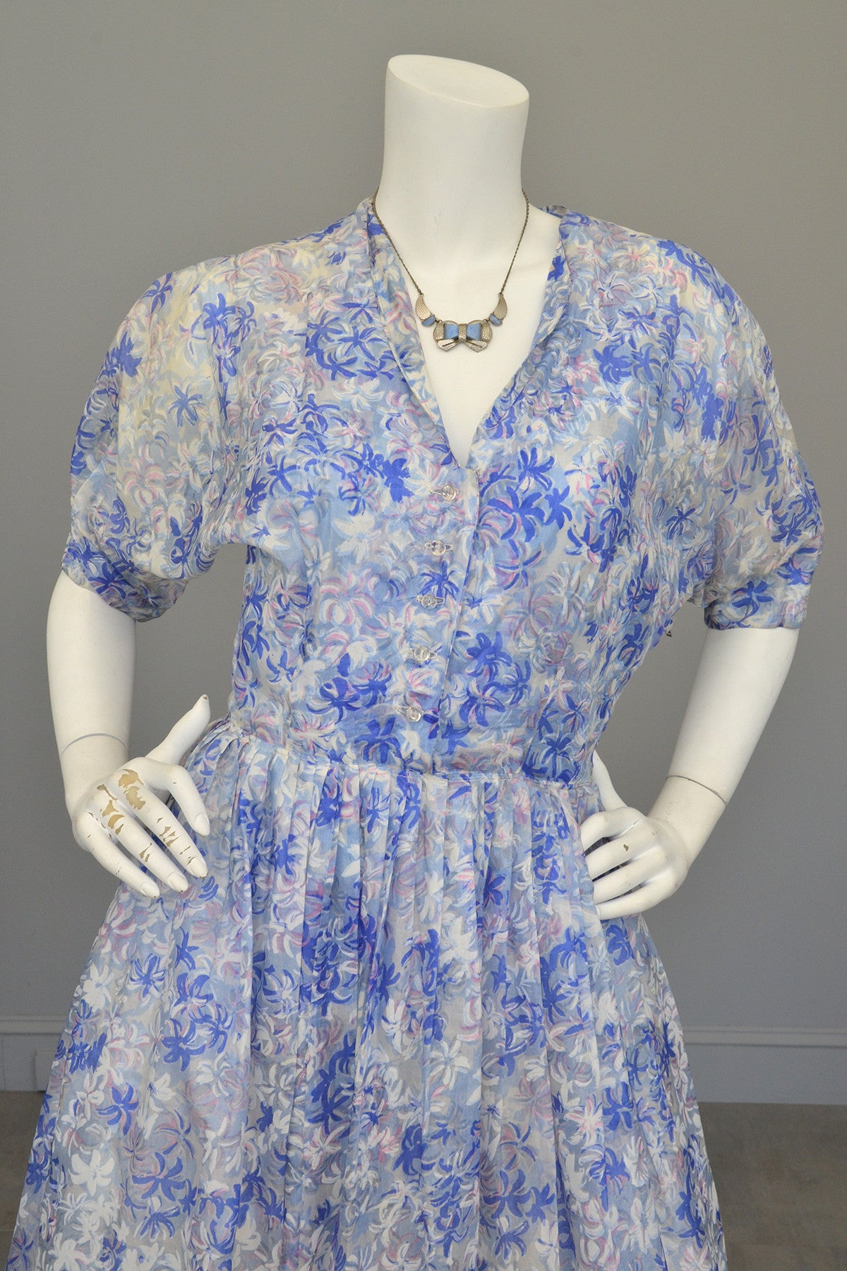 Henry Rosenfeld 1940s 50s Semi Sheer Petal Print Two Piece Party Dress by Henry Rosenf ...
