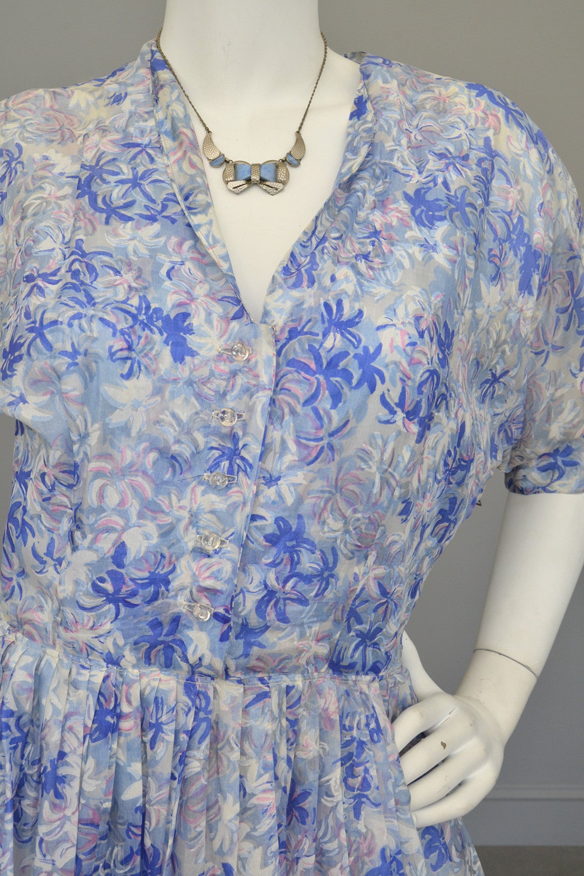 Henry Rosenfeld 1940s 50s Semi Sheer Petal Print Two Piece Party Dress by Henry Rosenf ...