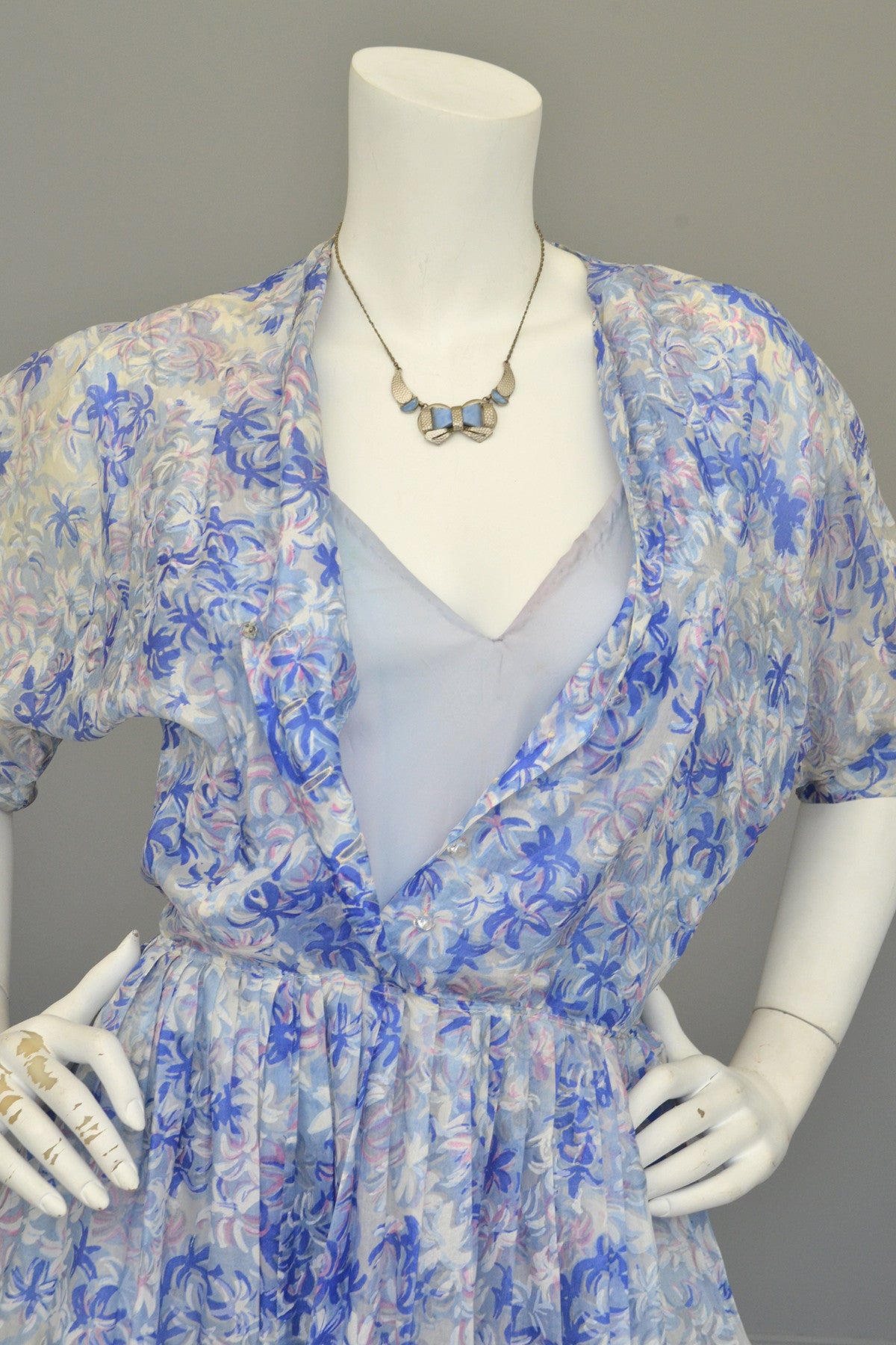 Henry Rosenfeld 1940s 50s Semi Sheer Petal Print Two Piece Party Dress by Henry Rosenf ...