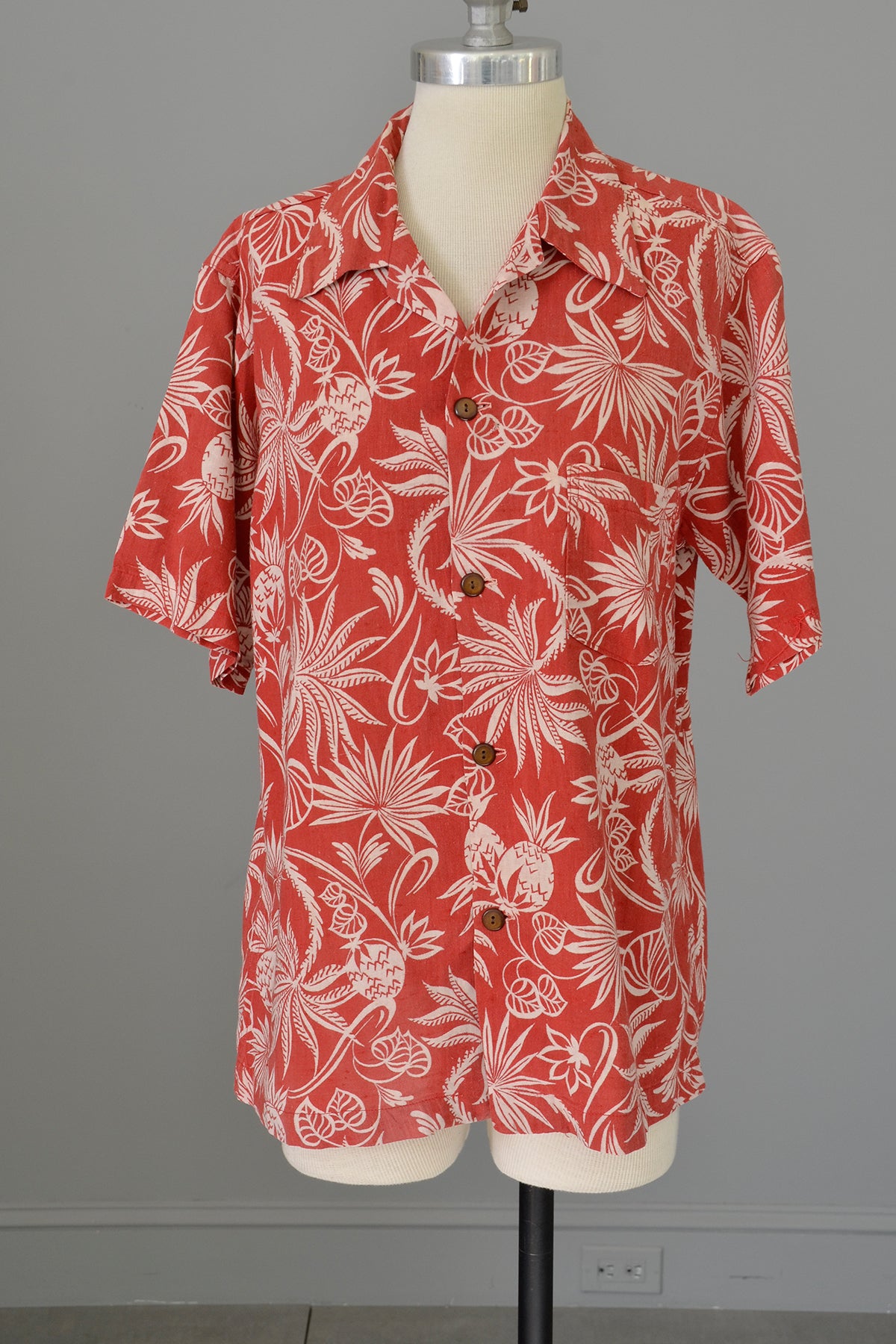 1940s 50s Red White Atomic Floral and Pineapple Print Unisex