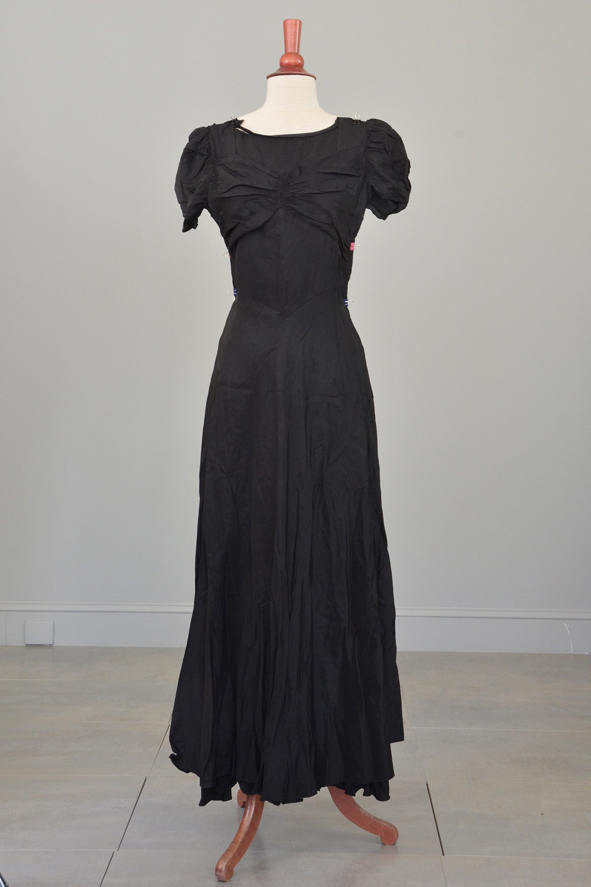 1930s 40s Black Cascading Ruffles Gown / Underslip for Study or Restoration