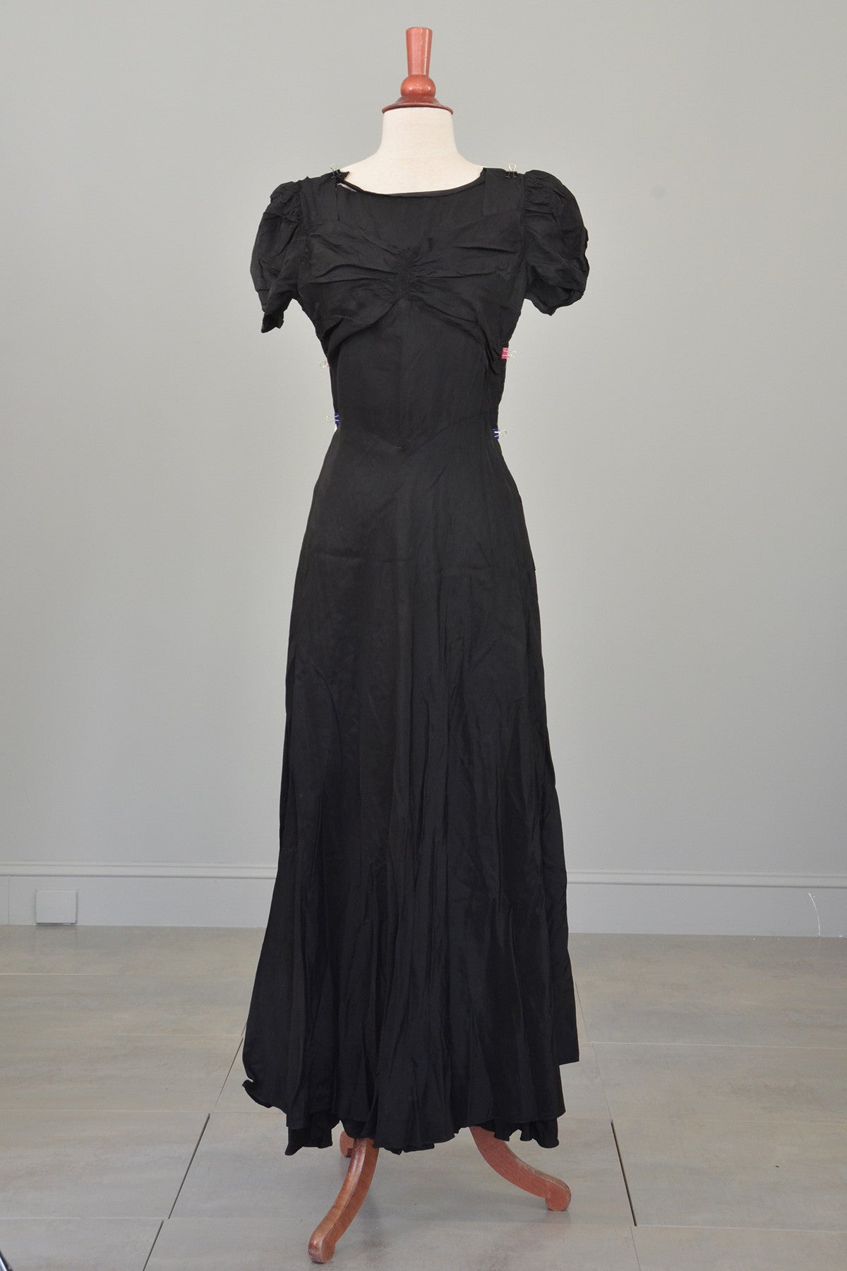 1930s 40s Black Cascading Ruffles Gown / Underslip for Study or Restor 1930s 40s Black Cascading Ruffles Gown / Underslip for Study or Restor