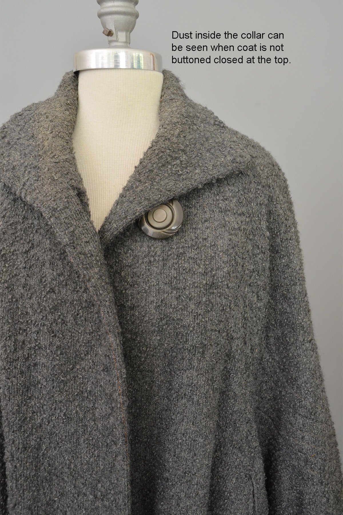 1940s Grey Boucle Swing Coat with Cuffed Bell Sleeves