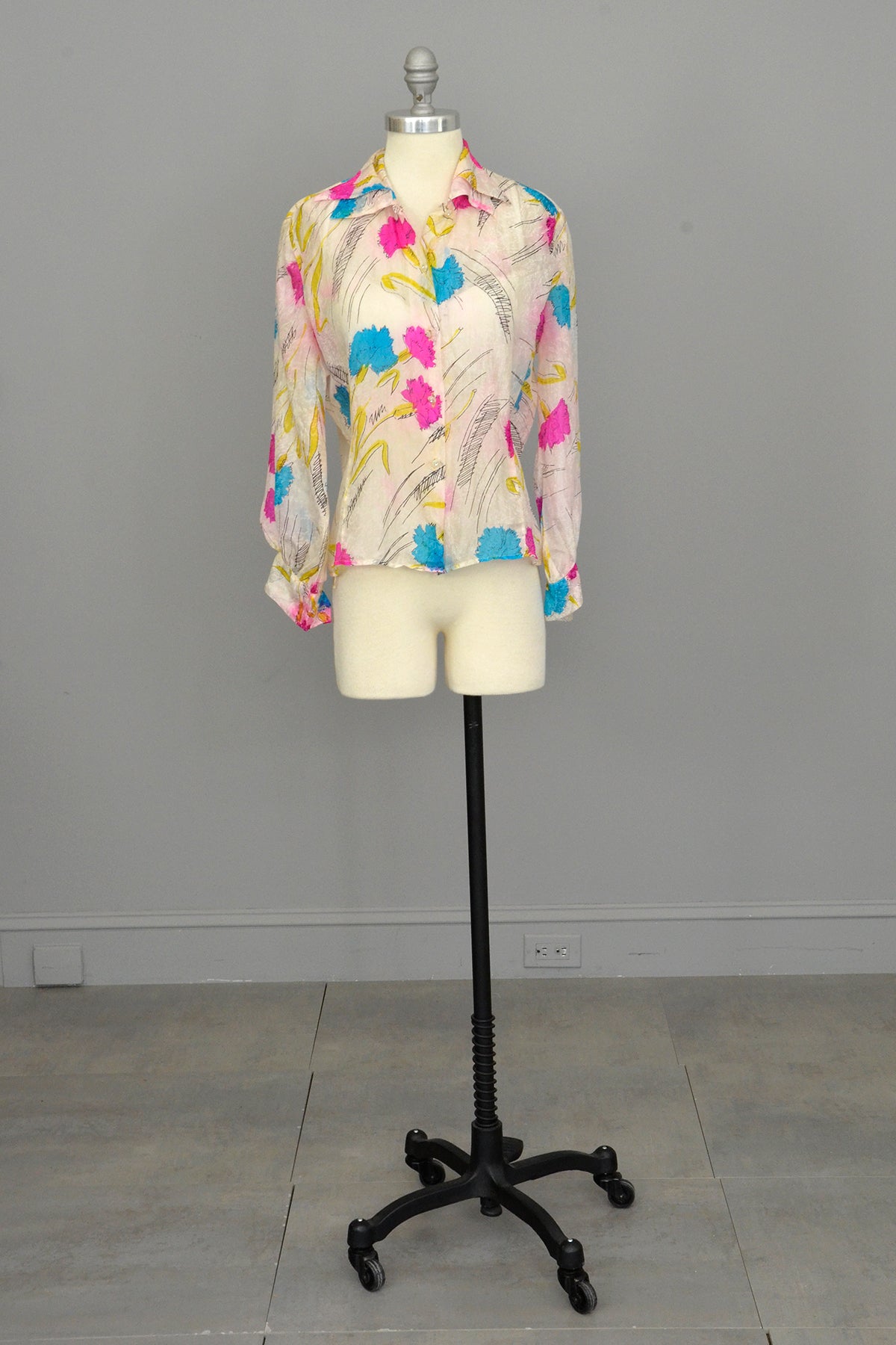 1940s Hand Dyed Tissue Silk Blouse with Balloon Sleeves