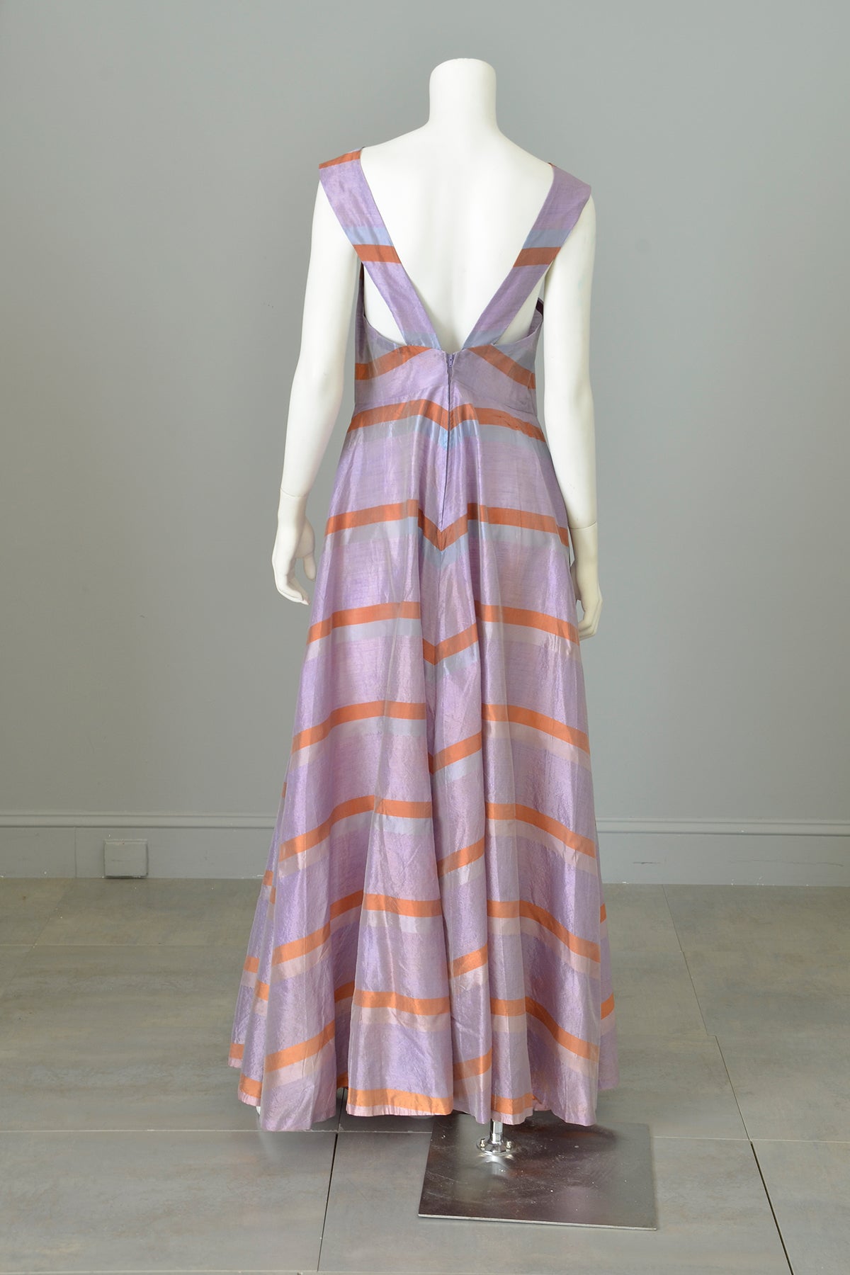 1940s 50s Lilac and Copper Metallic Chevron Jumper Style Gown | VintageVirtuosa 1940s 50s Lilac and Copper Metallic Chevron Jumper Style Gown | VintageVirtuosa
