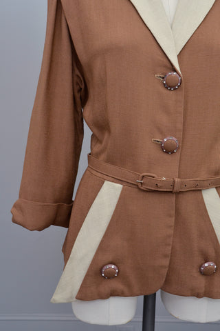 1940s Nutmeg Brown and Taupe Two-Tone Blazer, Large