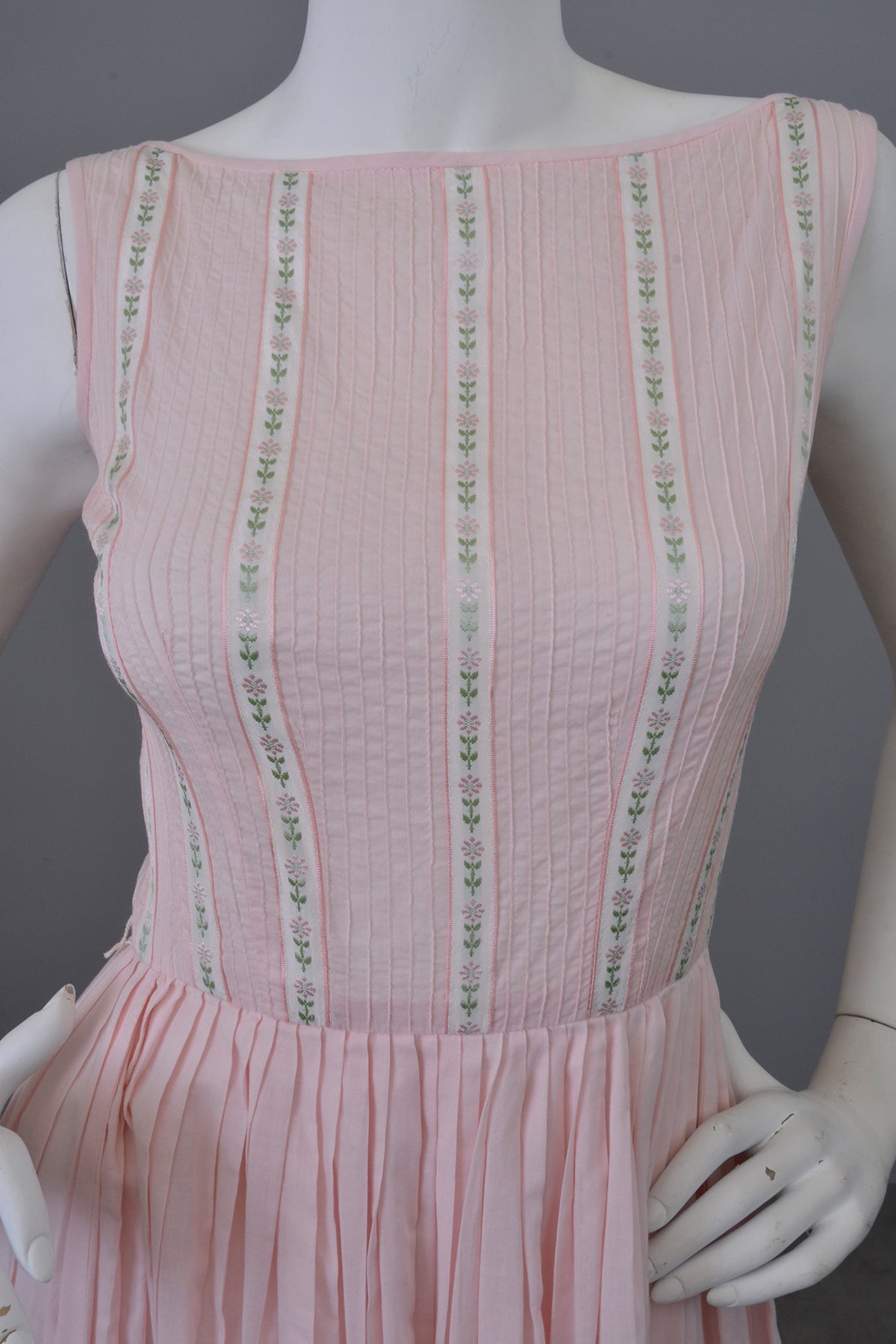 1950s 60s Pale Pink Ribbon Trim Summer Dress | XXS