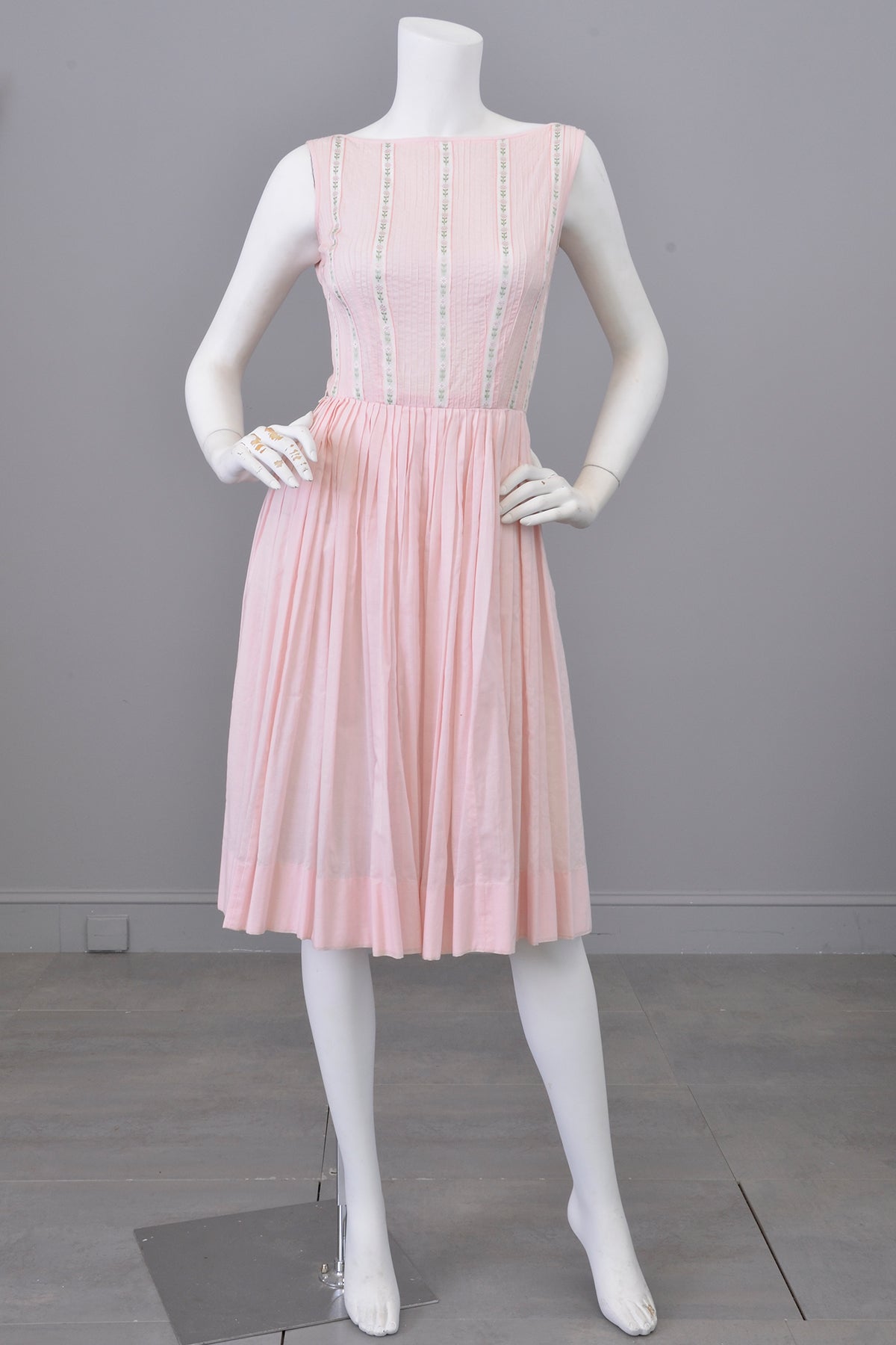 1950s 60s Pale Pink Ribbon Trim Summer Dress | XXS 1950s 60s Pale Pink Ribbon Trim Summer Dress | XXS