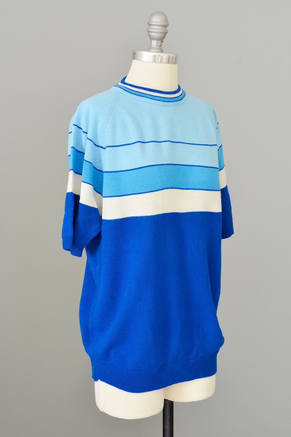 Vintage 1960s Blue Retro Striped Unisex Sweater by Cascade of California
