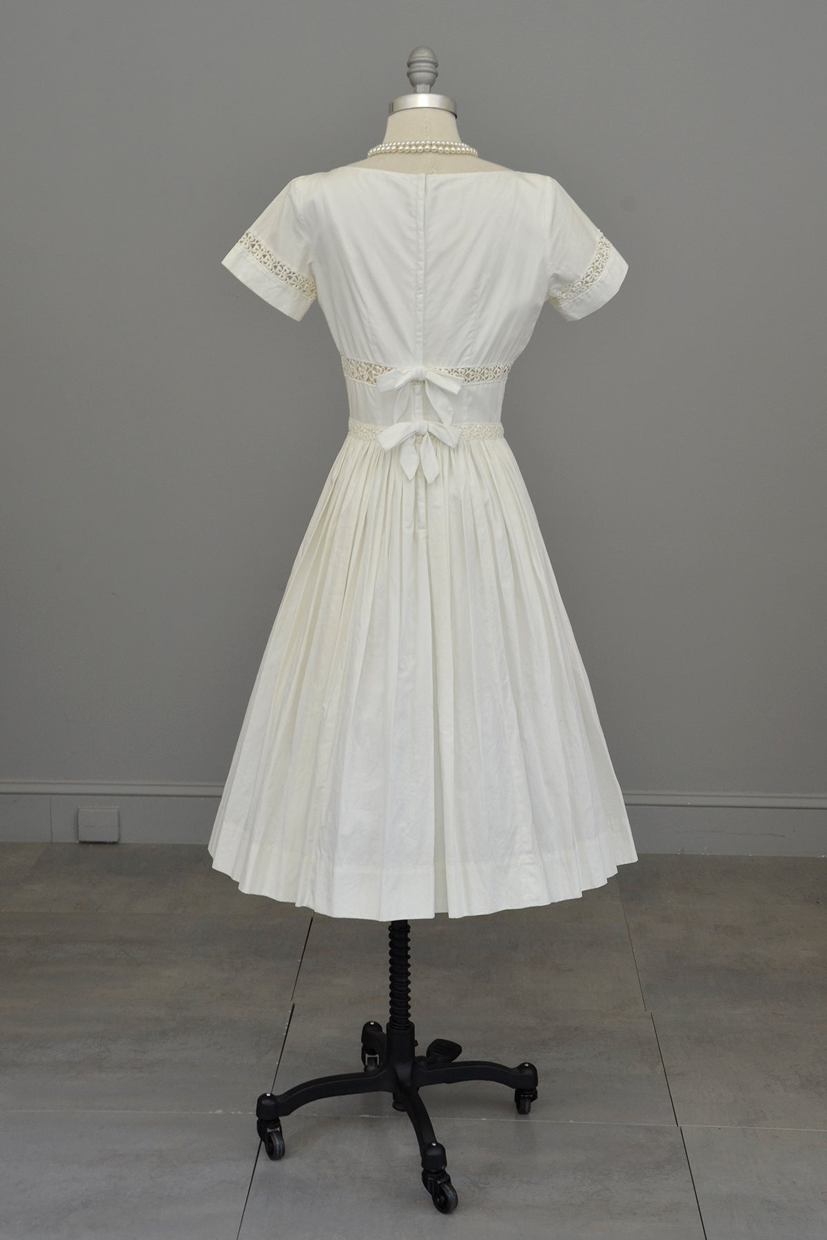 1950s 60s White Eyelet Fit and Flare Wedding Party Dress | Vintage Wedding
