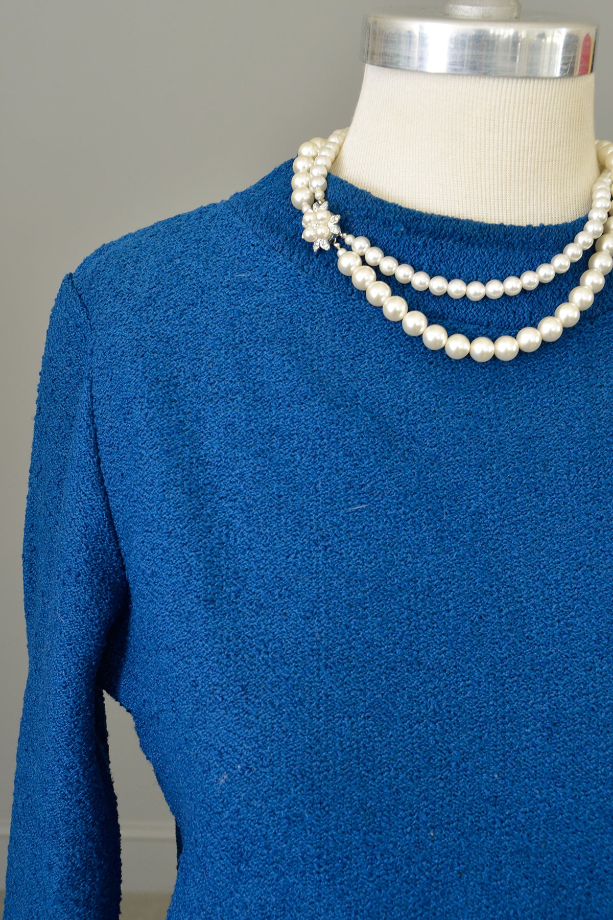 1950s Blue Textured Knit Top Sweater Skirt Set