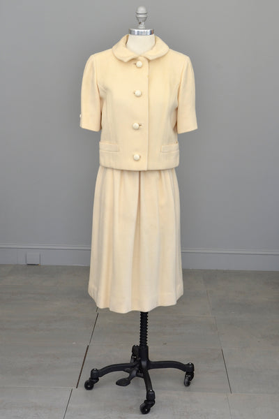 1950s Cream Cashmere Blazer Skirt Suit