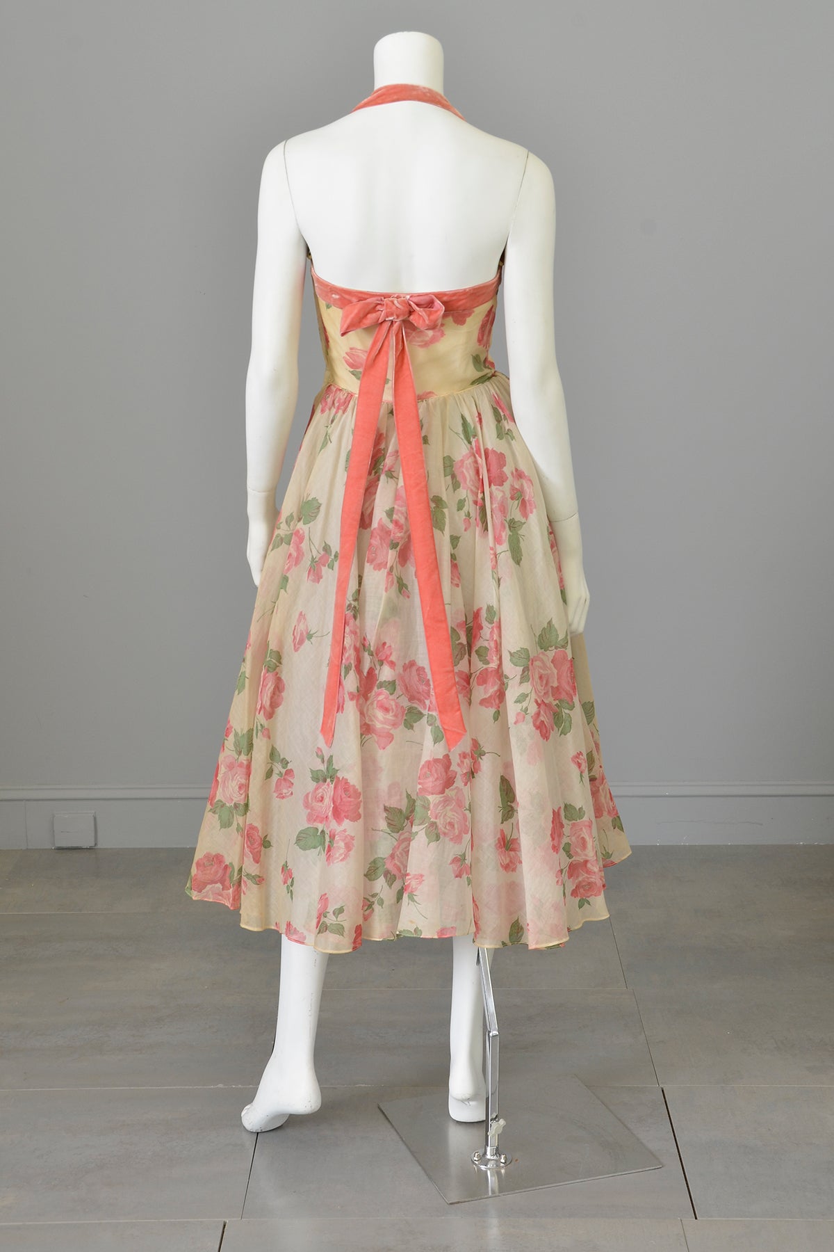 1950s Desert Rose Organza Halter Party Dress