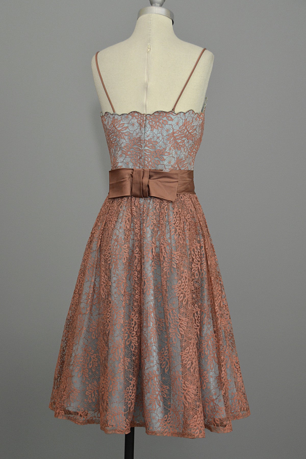 1950's 60's Vintage Lace Prom Party Dress Terra Cotta Lace over Aqua T | VintageVirtuosa 1950's 60's Vintage Lace Prom Party Dress Terra Cotta Lace over Aqua T | VintageVirtuosa