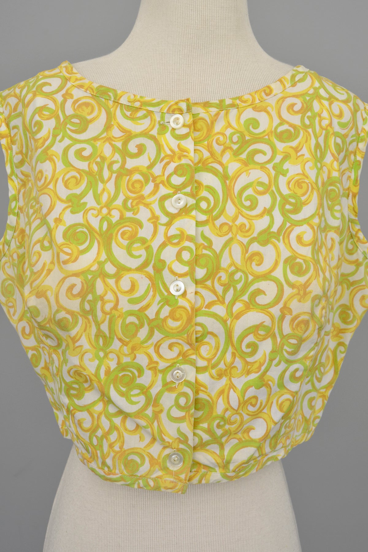 1950s Lemon and Lime Swirl Print Retro Cropped Top | Pinup Top | M/L 38"+ Bust