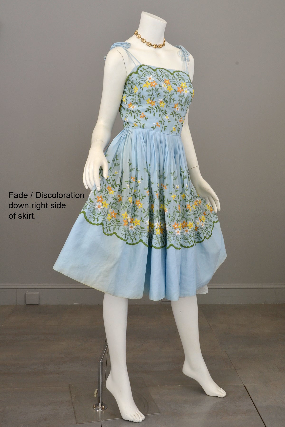 1950s Pale Sky Blue Embroidered Patio Dress | 1950s Party Dress | 1950s Embroidered Patio Dress