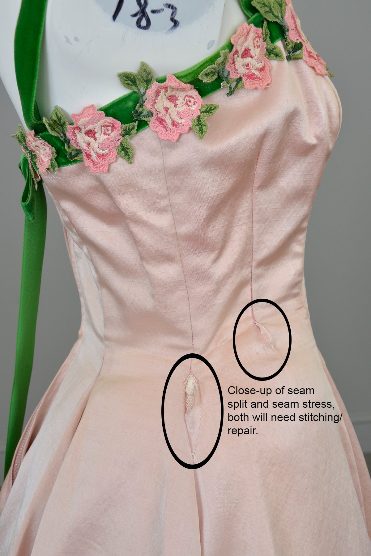 1950s Pale Pink Embroidered Flowers Trim Party Prom Dress