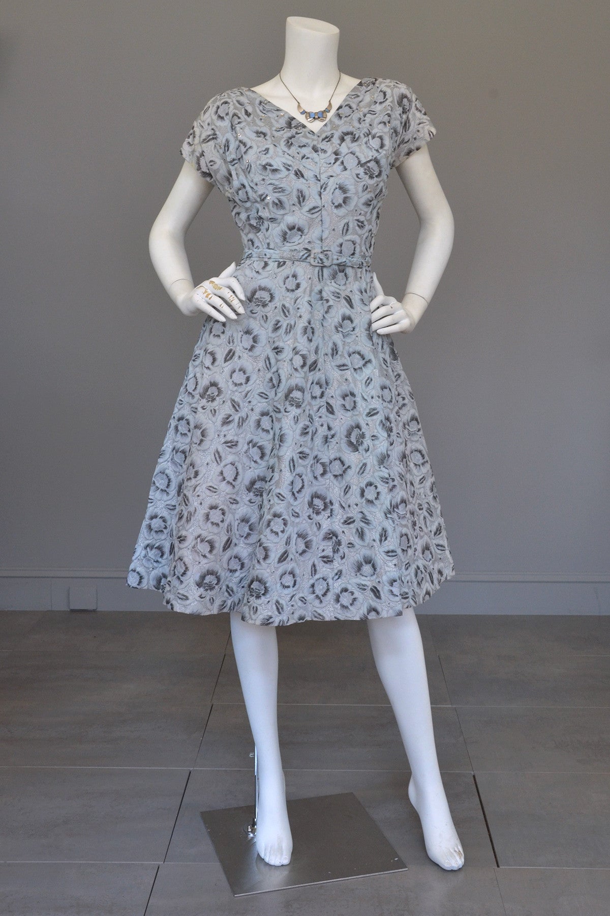 50's party dresses 1950s Powder Blue with Rhinestone Bodice Vintage Party Dress Novelty F