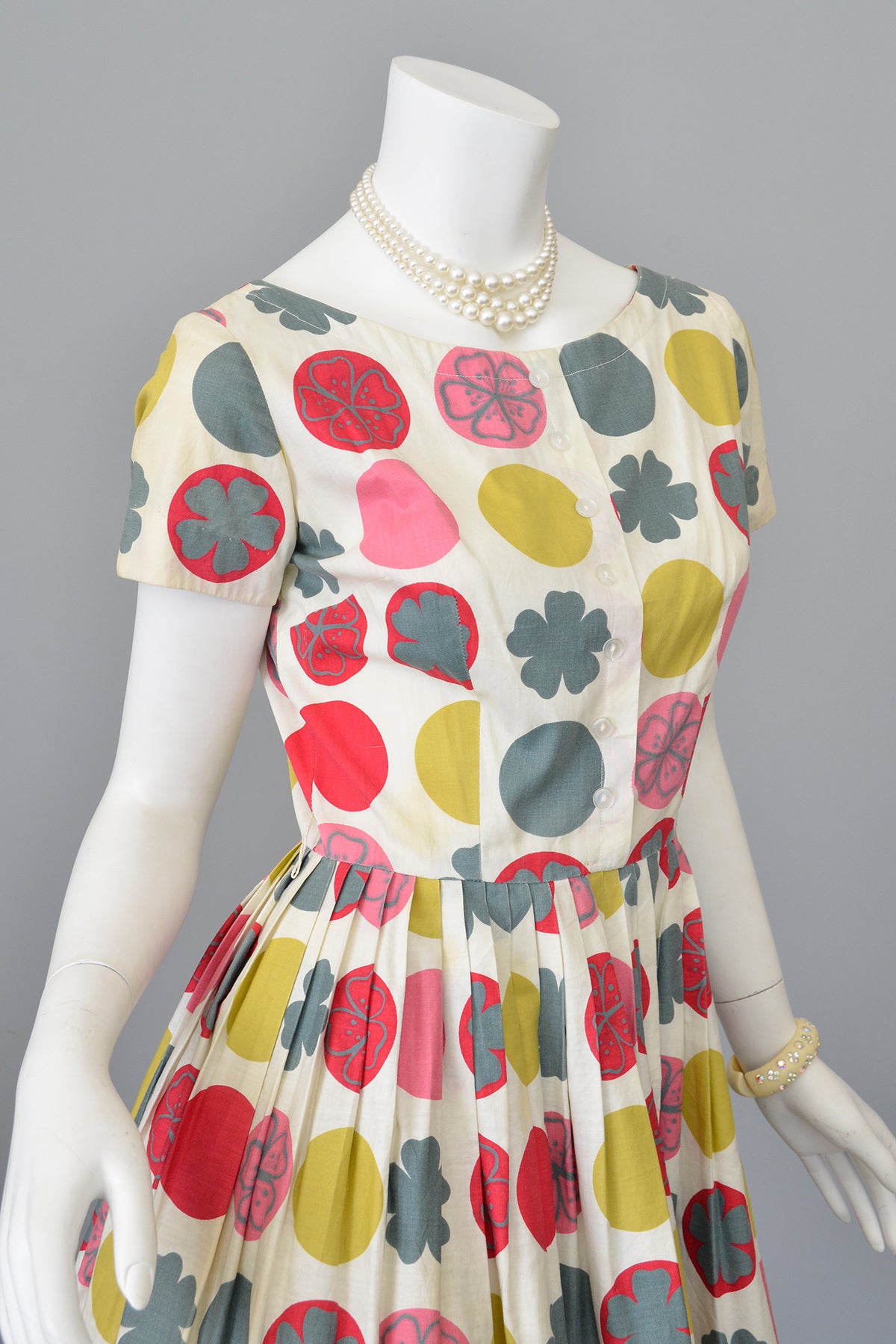 retro 50s dress 1950s Retro Novelty Print Dots Clovers Flowers 50s Dress