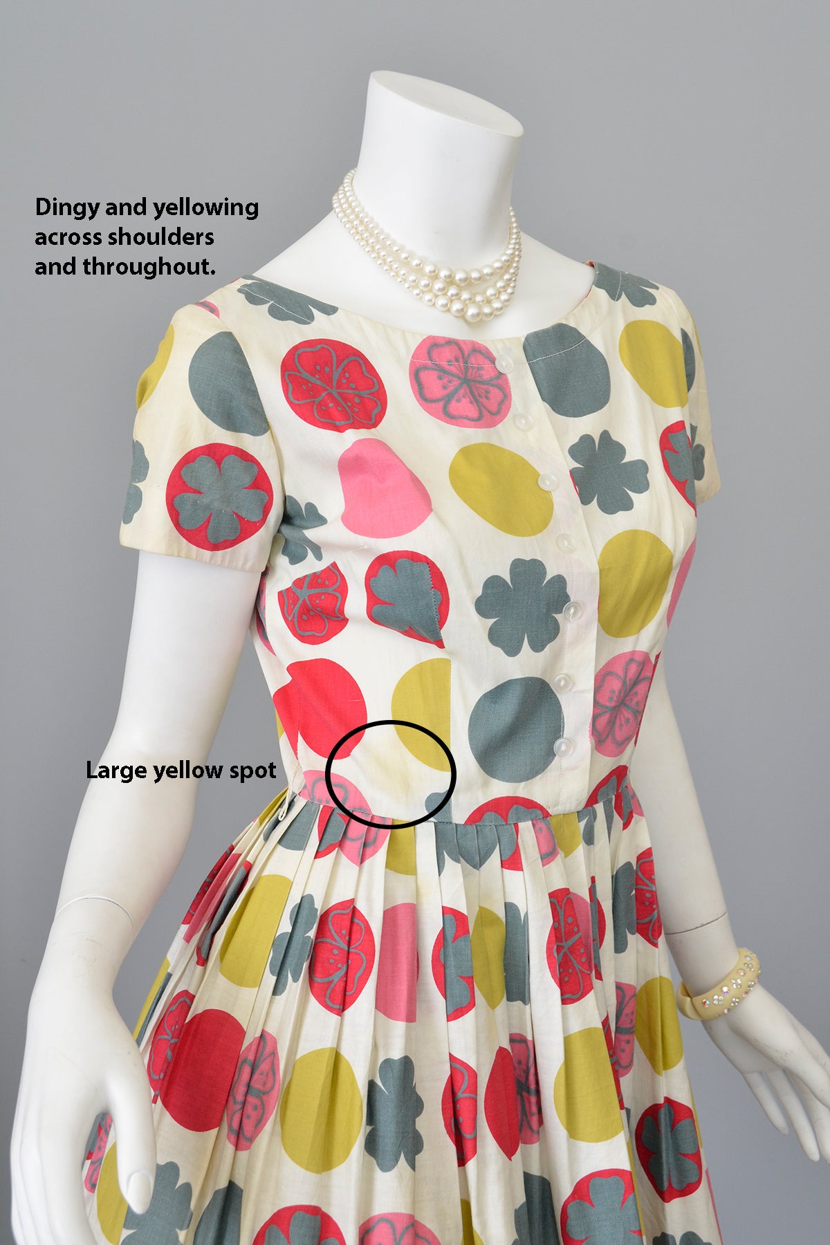1950s Retro Novelty Print Dots Clovers Flowers 50s Dress