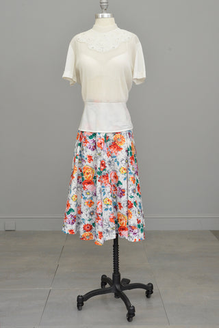 1950s Rose Print Floral Circle Skirt