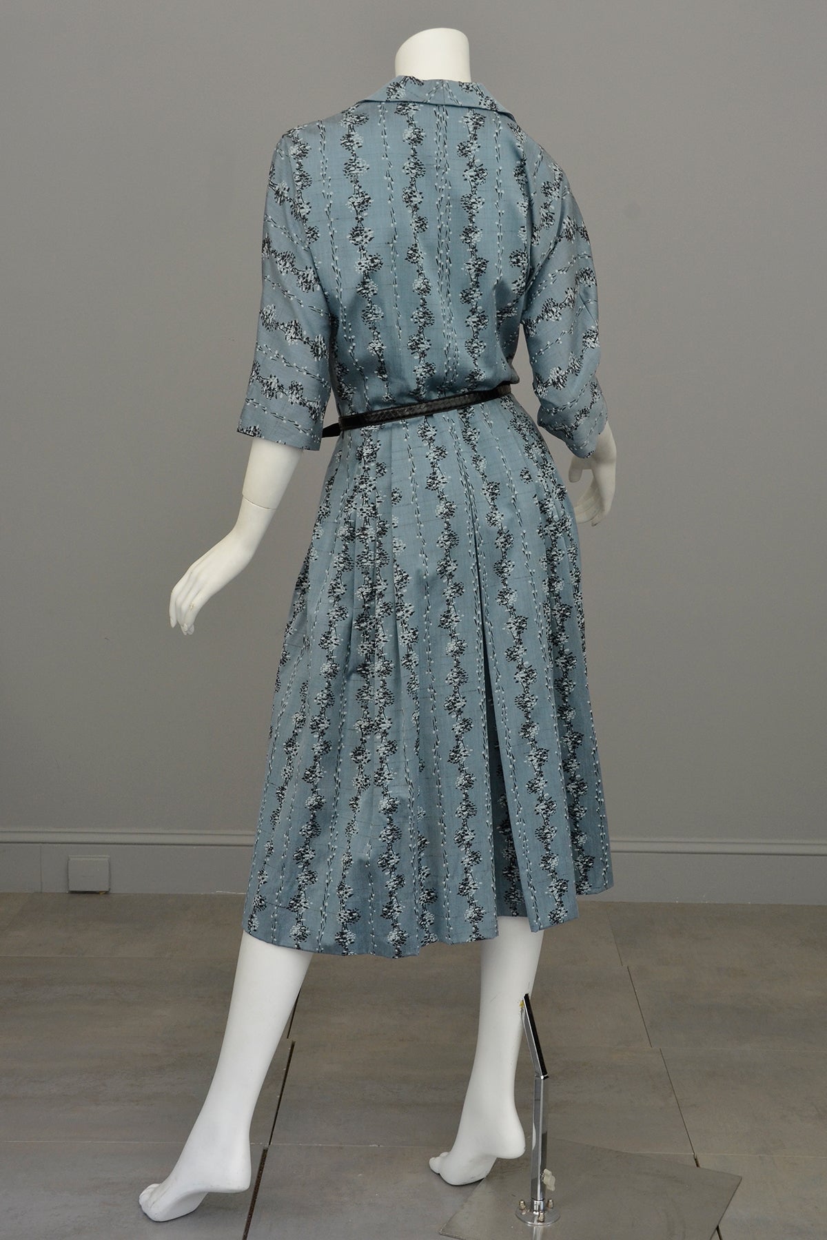1950s Slate Blue Atomic Print Dress