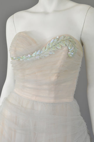 Vintage 1950s Tulle Draped Sequin Leaf Vintage Prom Dress Wedding Dress