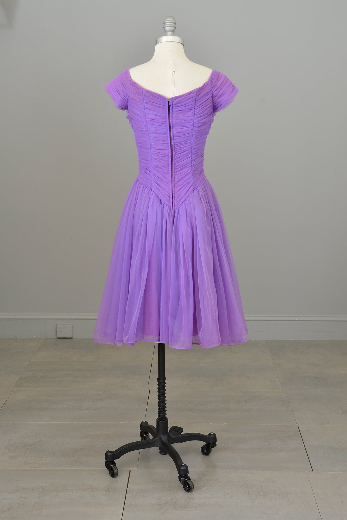 1960s 70s Vibrant Purple Ruched Party Dress