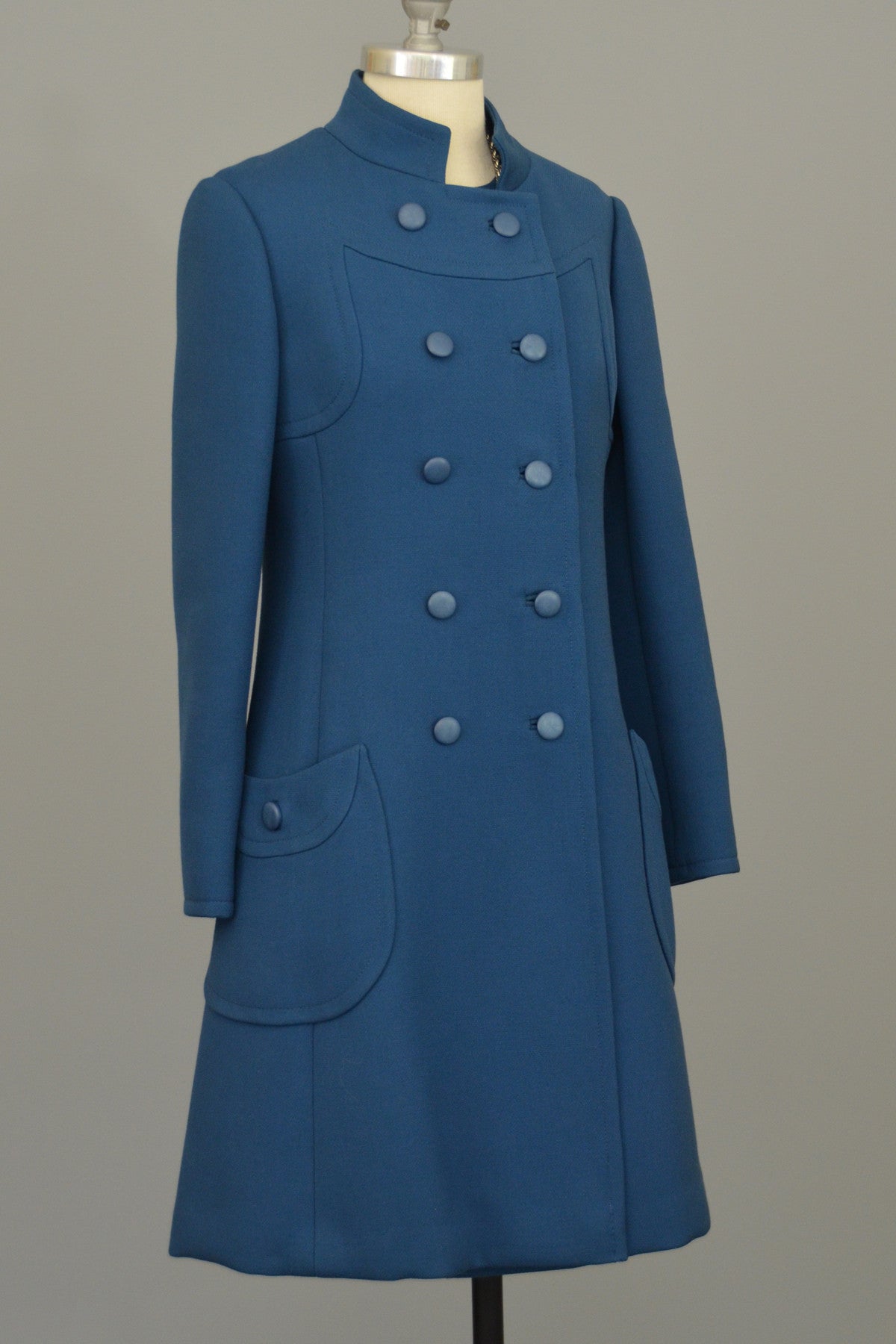 1960s Blue MOD A-Line Double Breasted Coat
