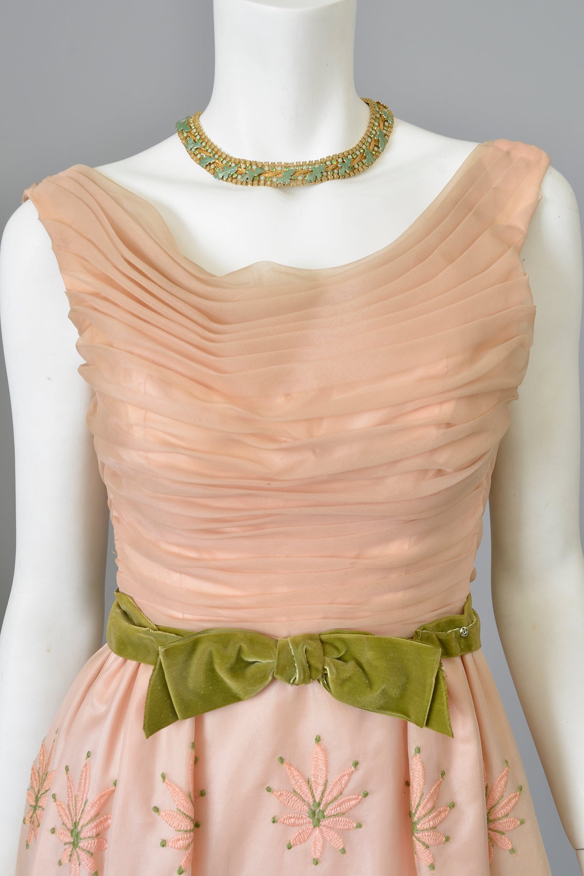 1960s Dusty Peach Pink Embroidered Ruched Gown | Vintage Bridesmaid or | VintageVirtuosa 1960s Dusty Peach Pink Embroidered Ruched Gown | Vintage Bridesmaid or | VintageVirtuosa