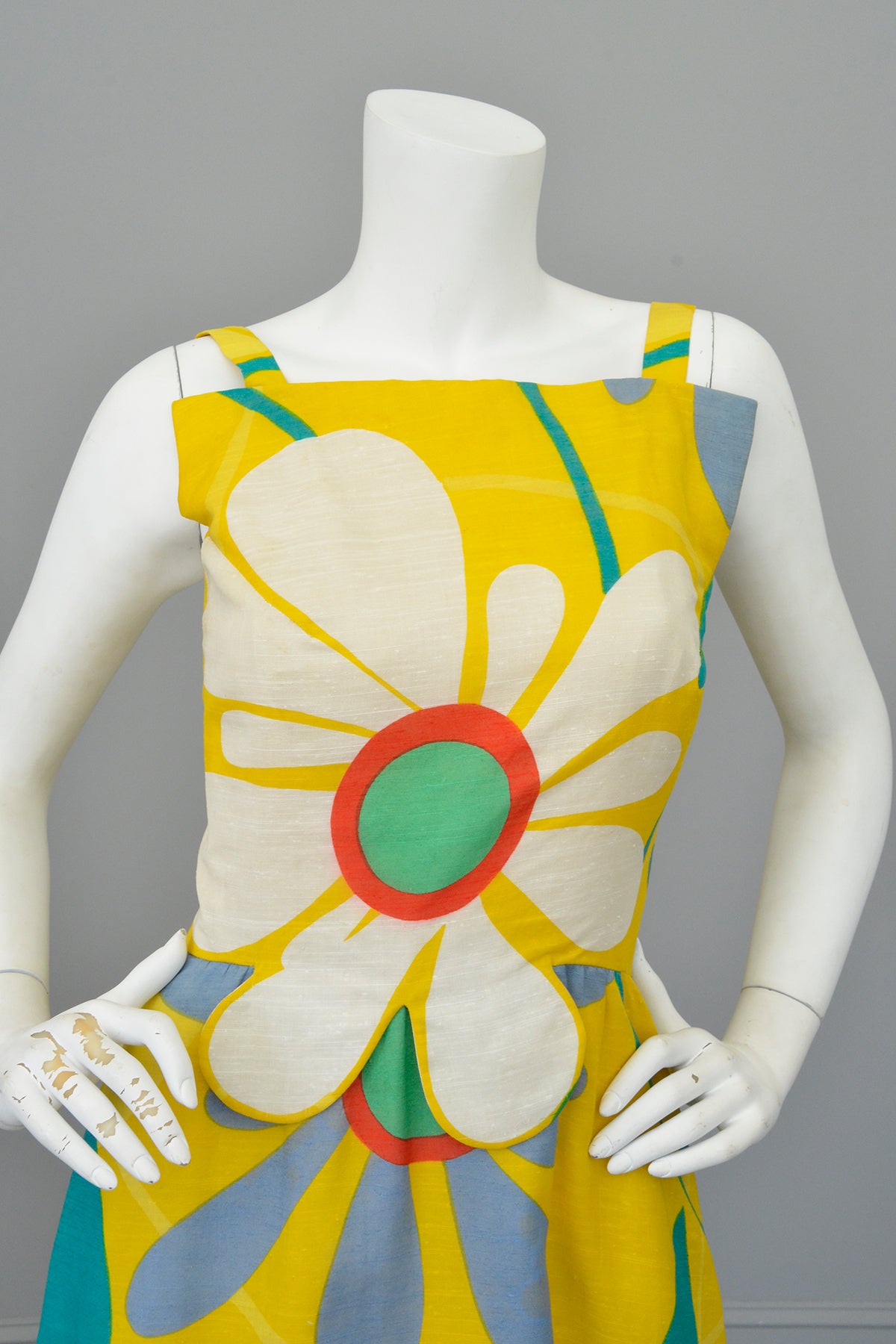 1960s 70s Flower Power Jumper Mini Sundress by Arnold Scaasi
