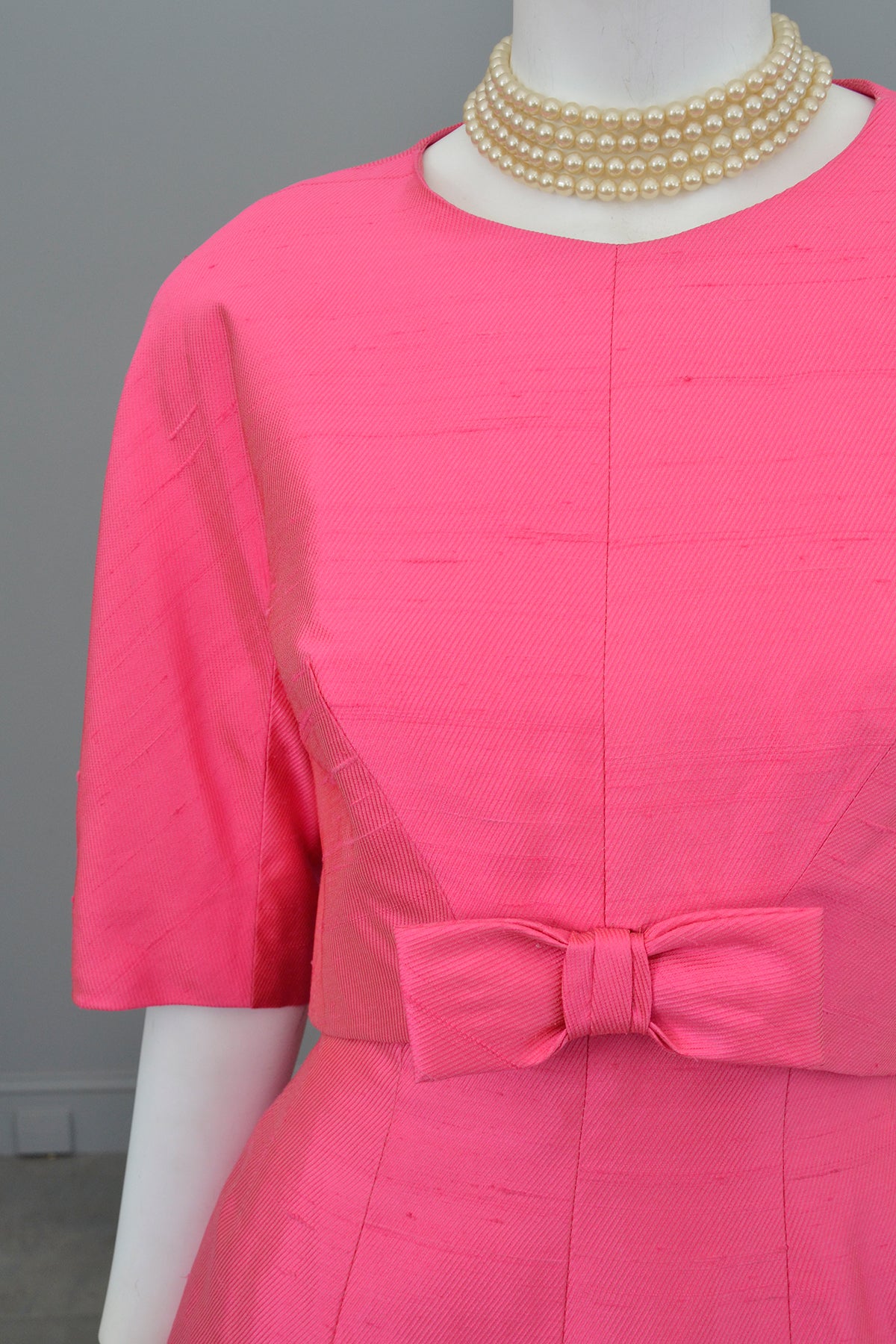 1960s Hot Pink Empire Wiggle Dress with Matching Bow Bolero | VintageVirtuosa 1960s Hot Pink Empire Wiggle Dress with Matching Bow Bolero | VintageVirtuosa