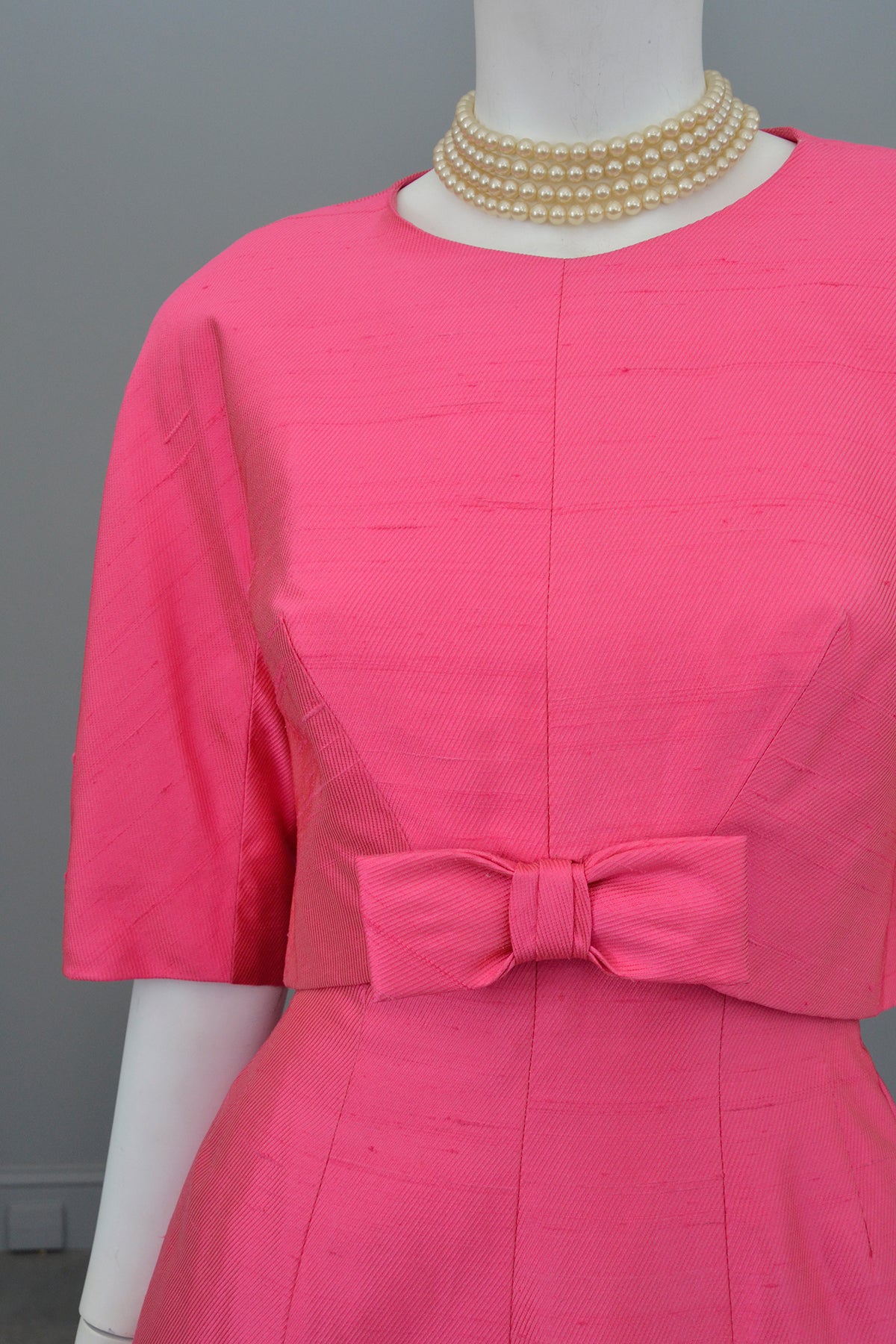 1960s Hot Pink Empire Wiggle Dress with Matching Bow Bolero | VintageVirtuosa 1960s Hot Pink Empire Wiggle Dress with Matching Bow Bolero | VintageVirtuosa