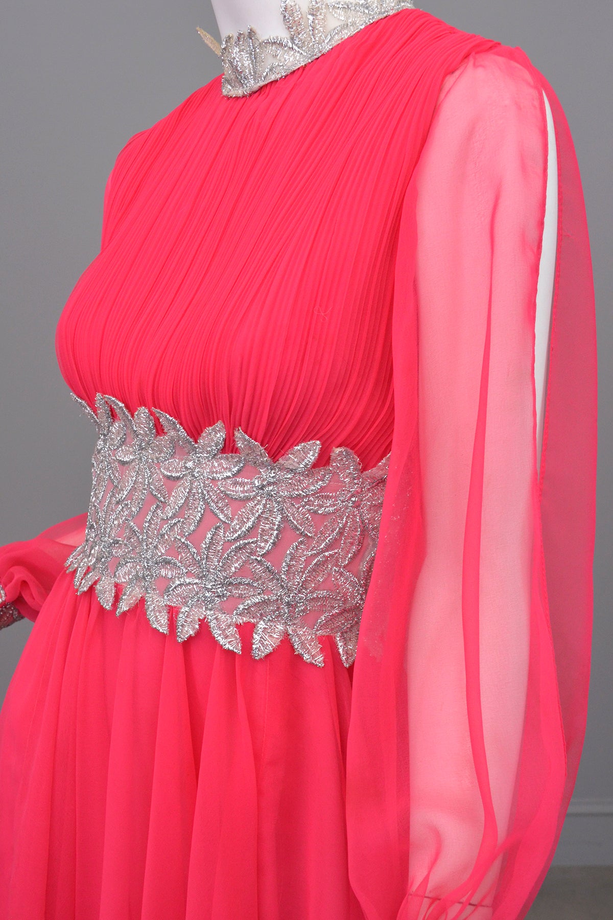 1960s Hot Pink Chiffon Party Dress with Silver Lam Waistline | Disco | VintageVirtuosa 1960s Hot Pink Chiffon Party Dress with Silver Lam Waistline | Disco | VintageVirtuosa