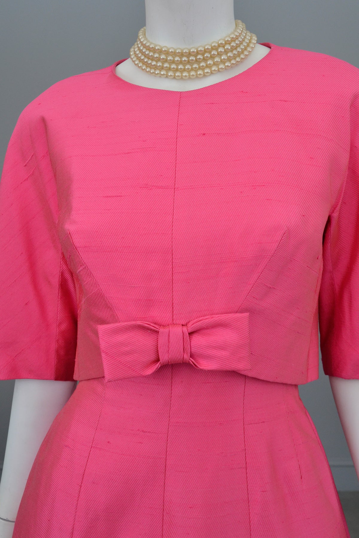1960s Hot Pink Empire Wiggle Dress with Matching Bow Bolero