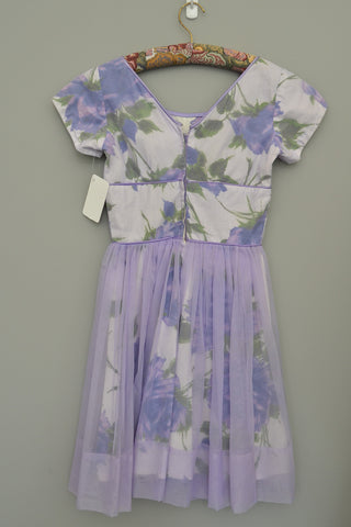 RESERVED 1960s Lavender Floral Print Chiffon Overlay Party Dress