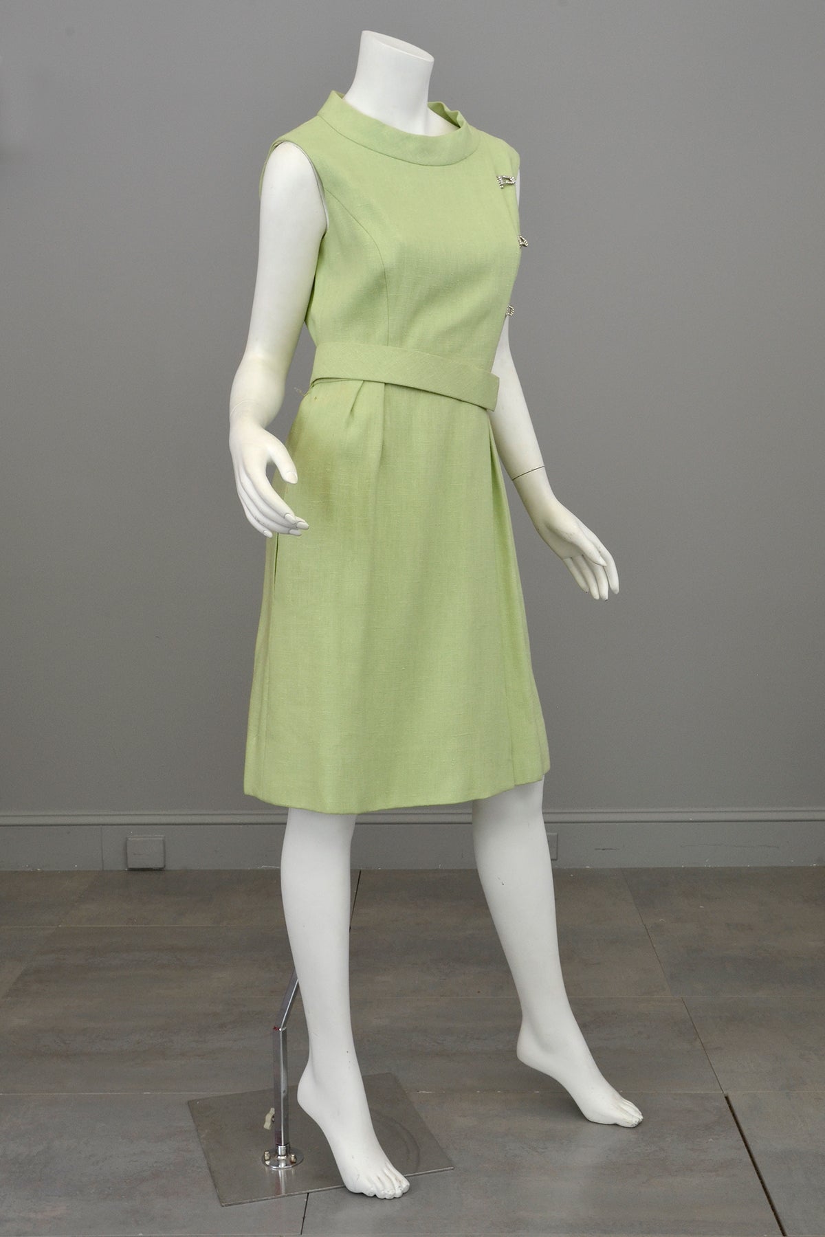 1960s Citrus Lime Green Crystal Buttons Retro Dress by Adele Simpson