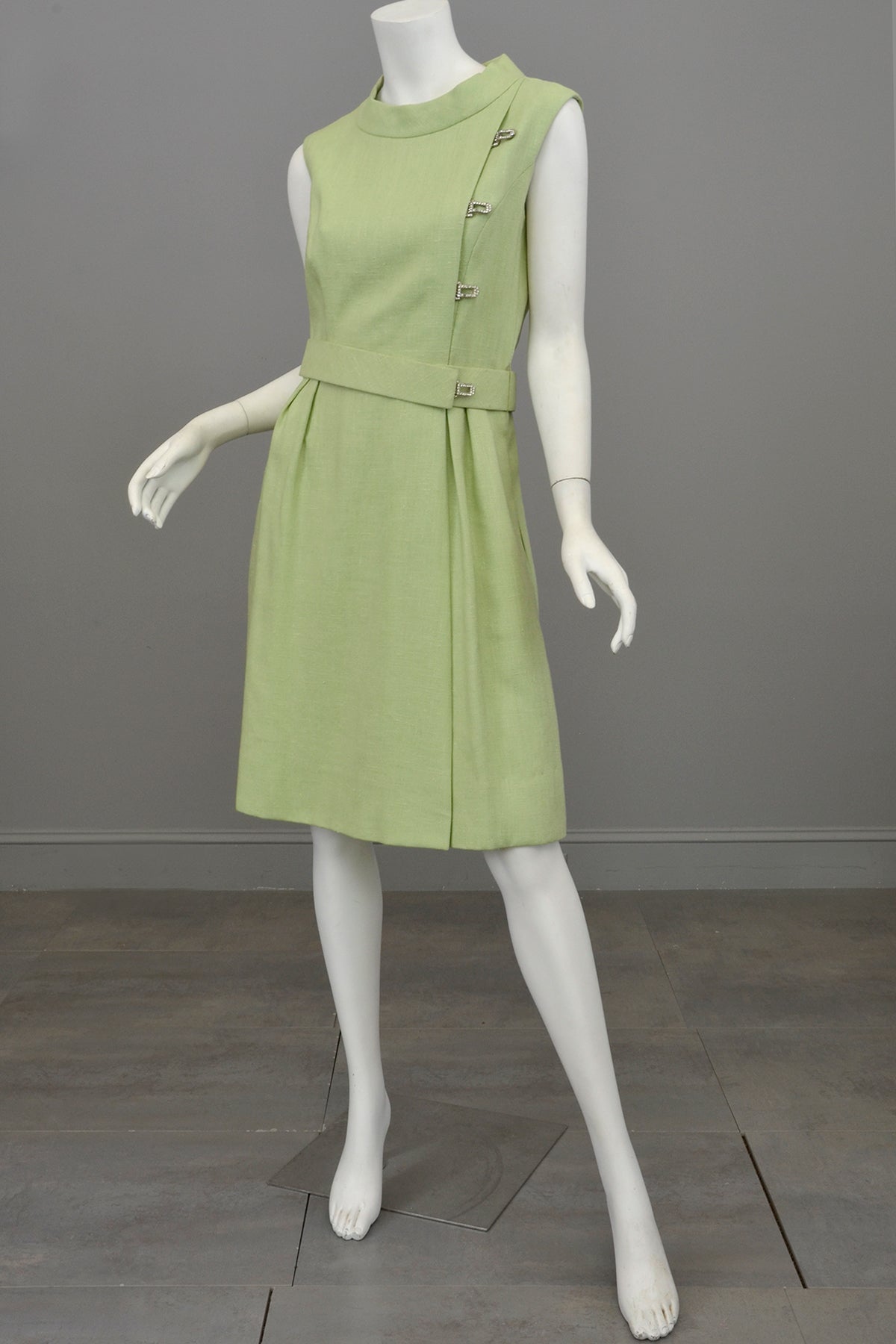 1960s Citrus Lime Green Crystal Buttons Retro Dress by Adele Simpson