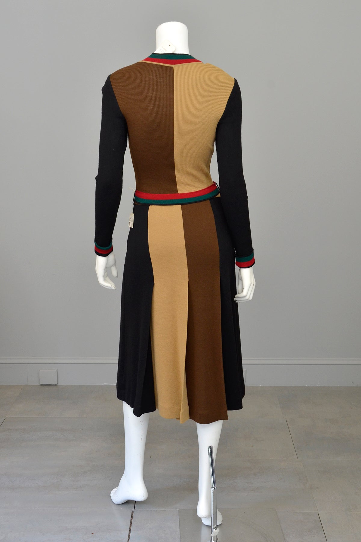 1970s MOD Colorblock Knit Dress Black, Camel, Brown