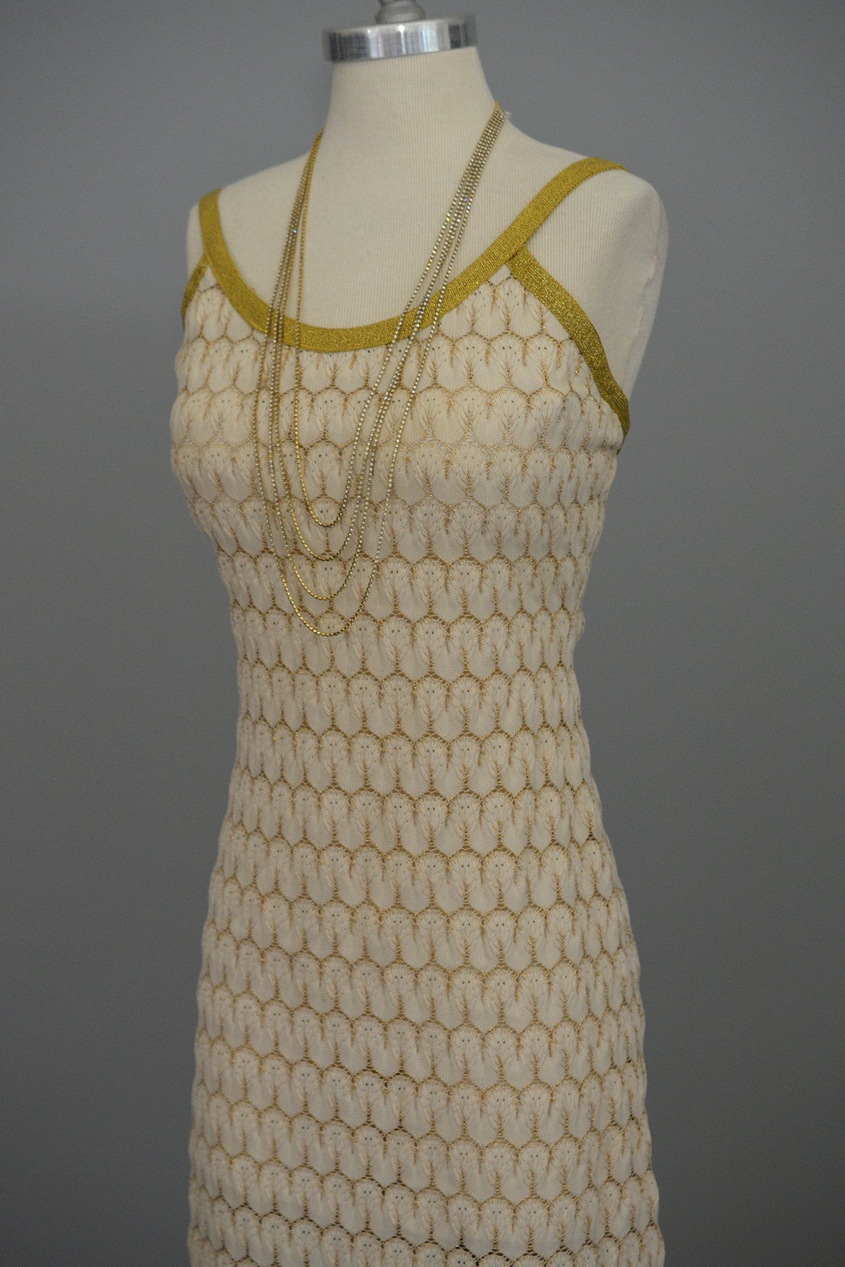 1970s Cream Gold Textured Knit Maxi Dress | VintageVirtuosa 1970s Cream Gold Textured Knit Maxi Dress | VintageVirtuosa