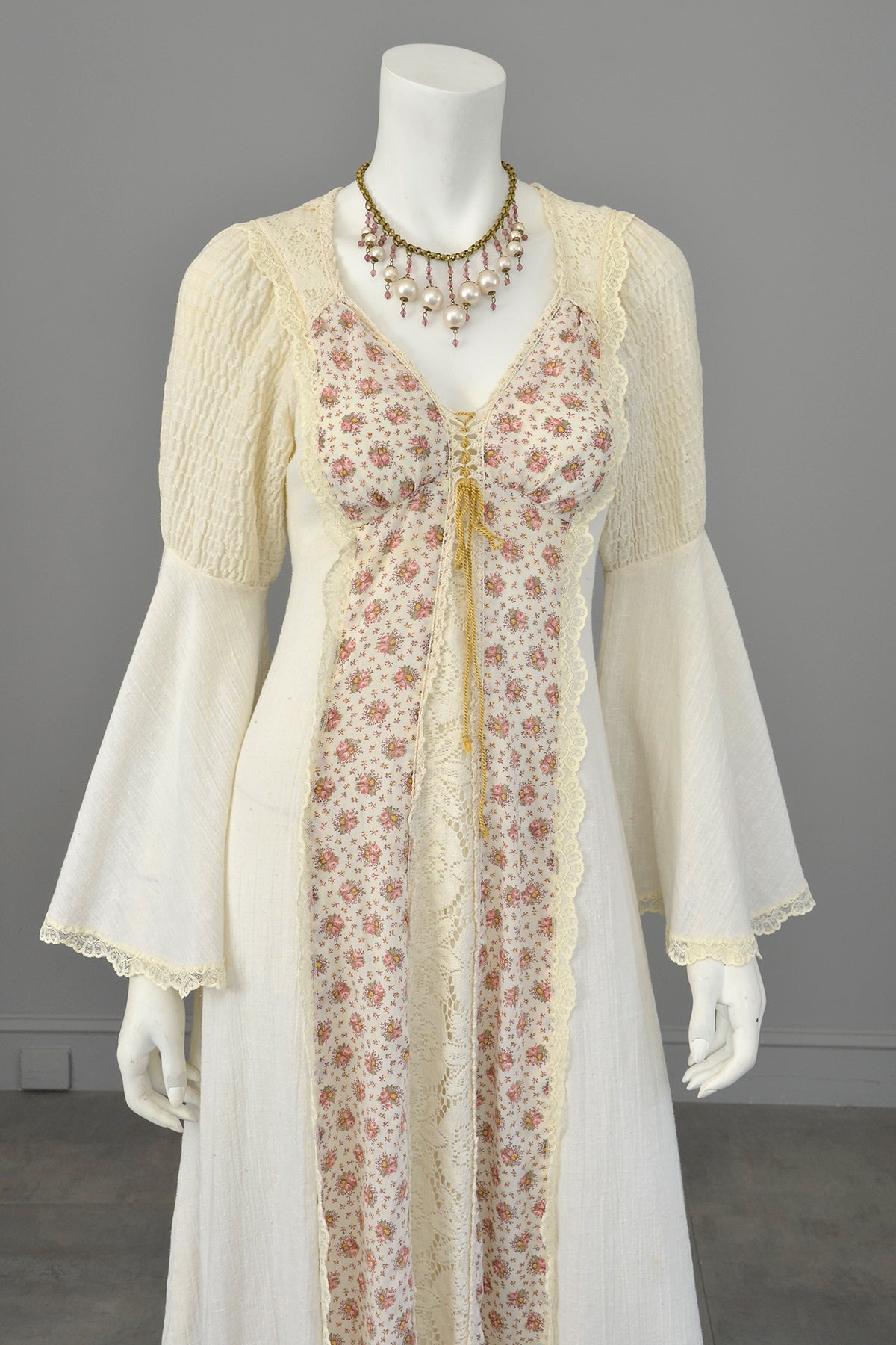 1970s Vintage Renaissance Victorian Revival Peasant Prairie Dress by Jody T | Romantic Hippie Dress w Poet Bell Sleeves | 70s Woodland Fairy Dress