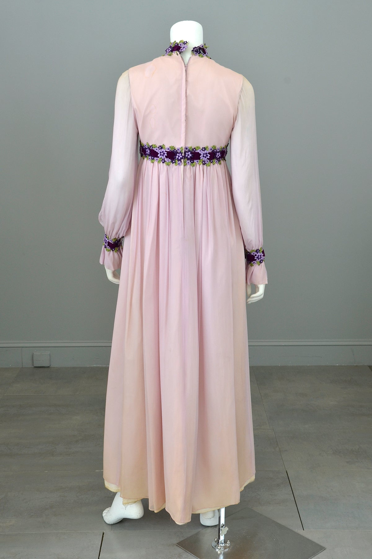 1970's Lilac Chiffon Cottagecore Peasant Maxi Dress | Vintage Bridesmaid Dress