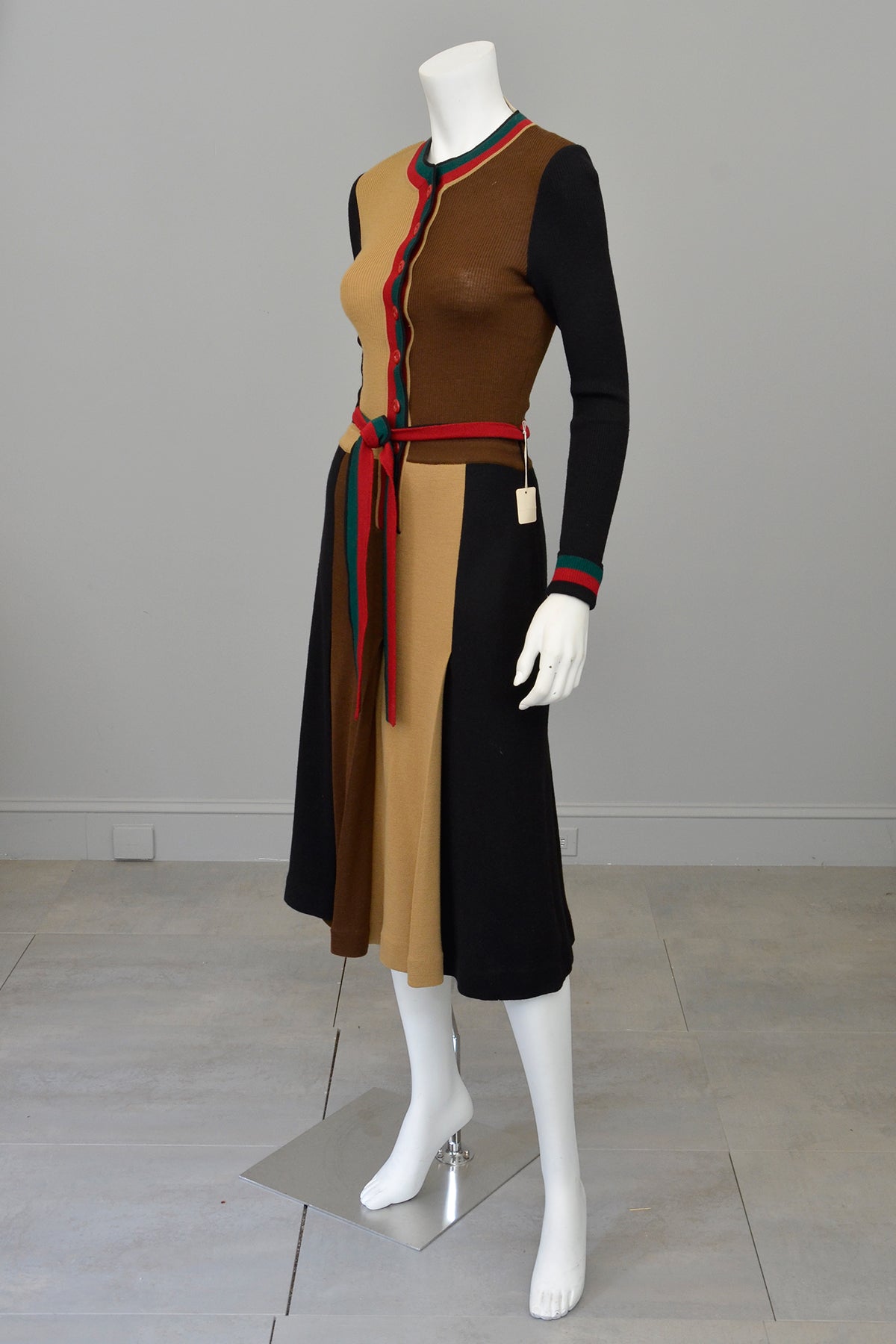 1970s MOD Colorblock Knit Dress Black, Camel, Brown