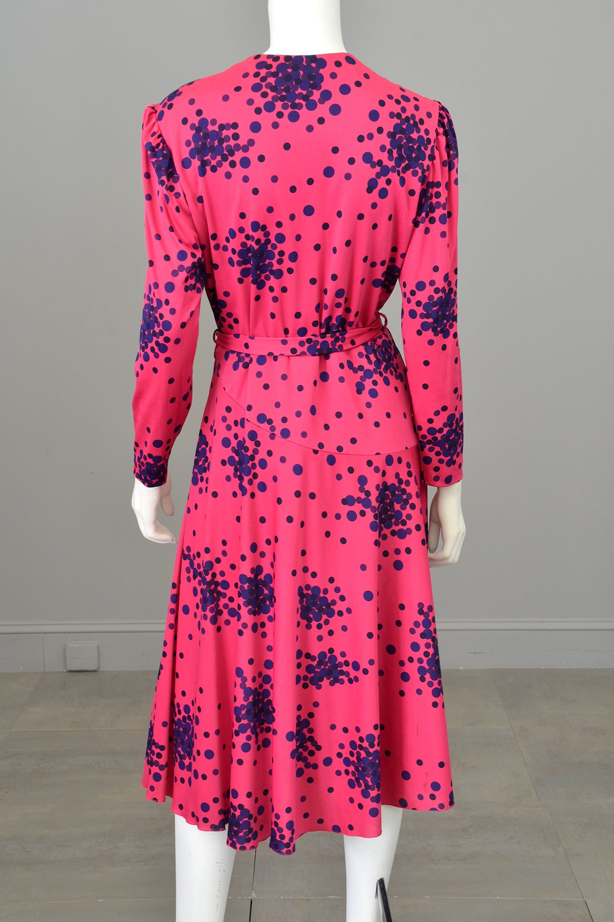 disco dress pink 1970s Atomic Dots Wrap Front Disco Dress