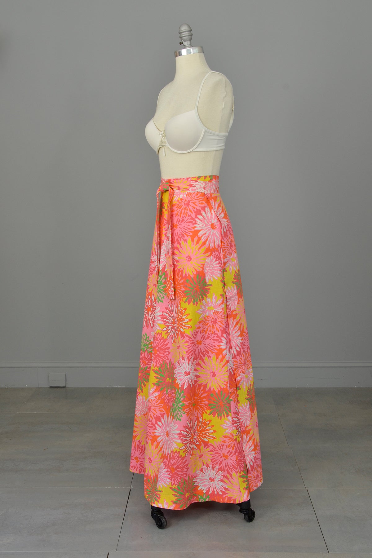 Flower Power 1970s Floral Print Wrap Maxi Skirt